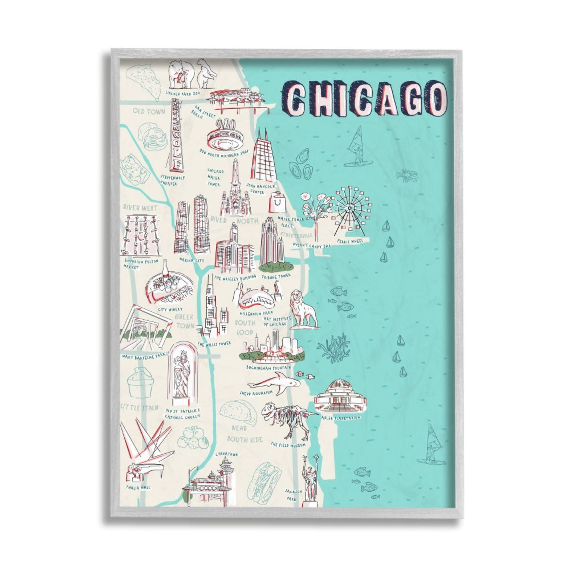 Stupell Industries Chicago Illinois City Landmark Map Tourist Destinations Design by Ziwei Li