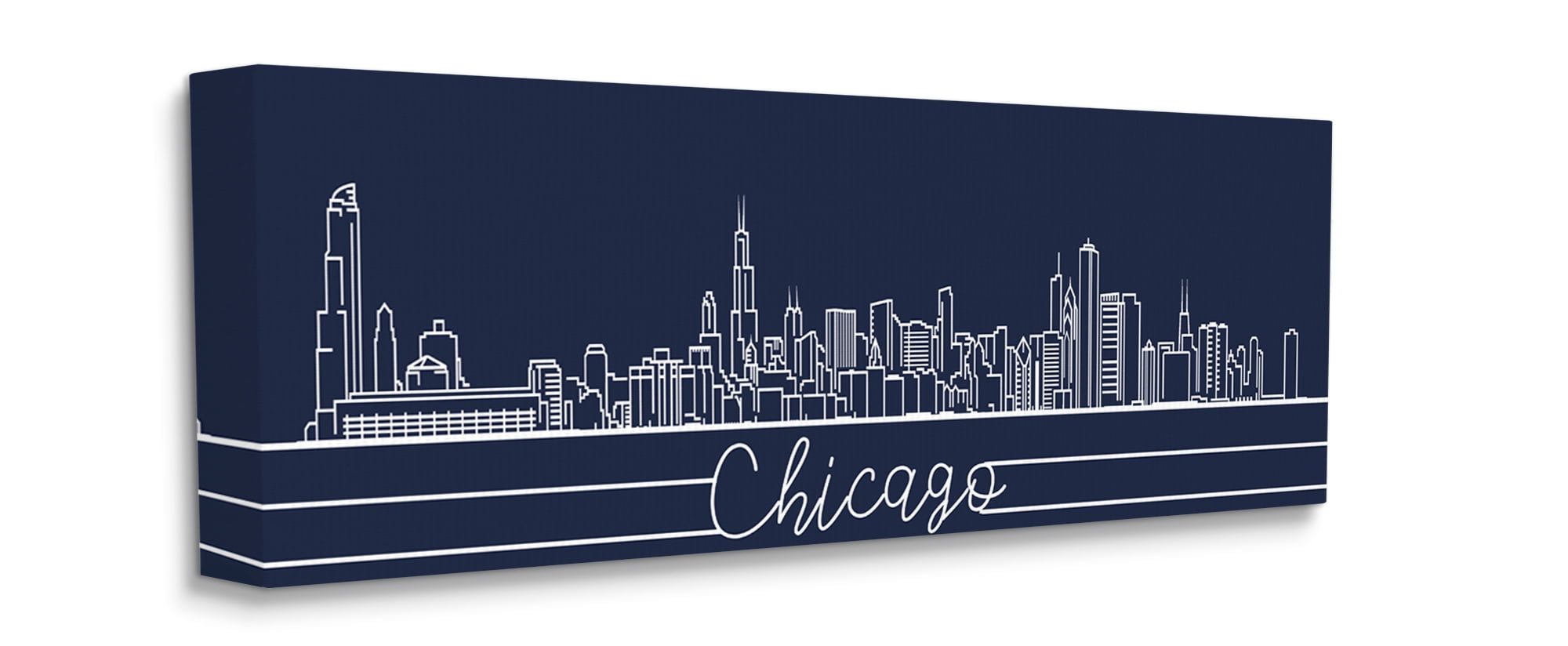 Stupell Industries Chicago Illinois Linework City Skyline Deep Blue Canvas Wall Art, 13 x 30, Design by Daphne Polselli