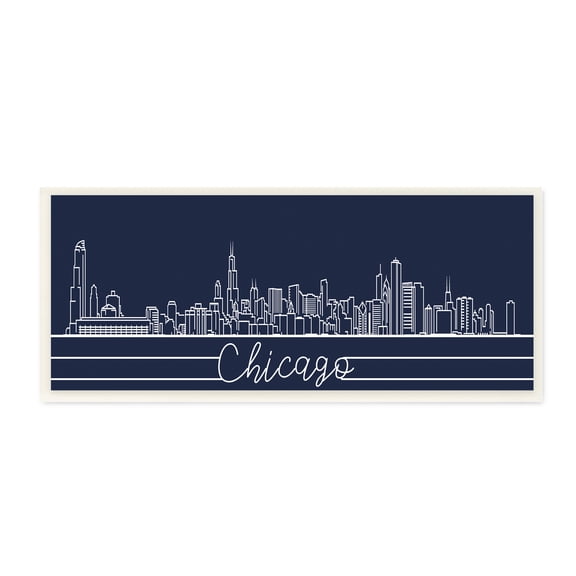 Stupell Industries Chicago Illinois Linework City Skyline Deep Blue Wall Plaque, 7 x 17, Design by Daphne Polselli