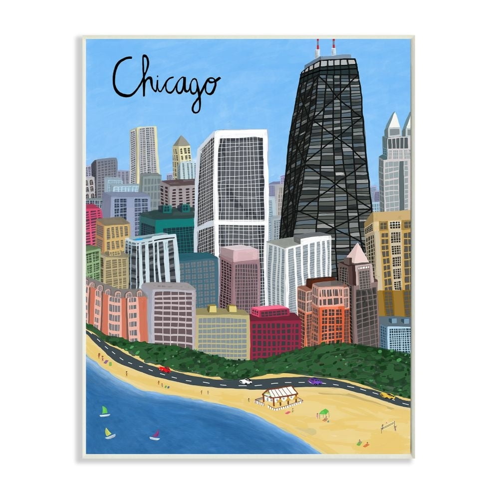 Stupell Industries Chicago Landmark Skyline Colorful Illinois Architecture Graphic Art Unframed Art Print Wall Art, 10x15, by Carla Daly