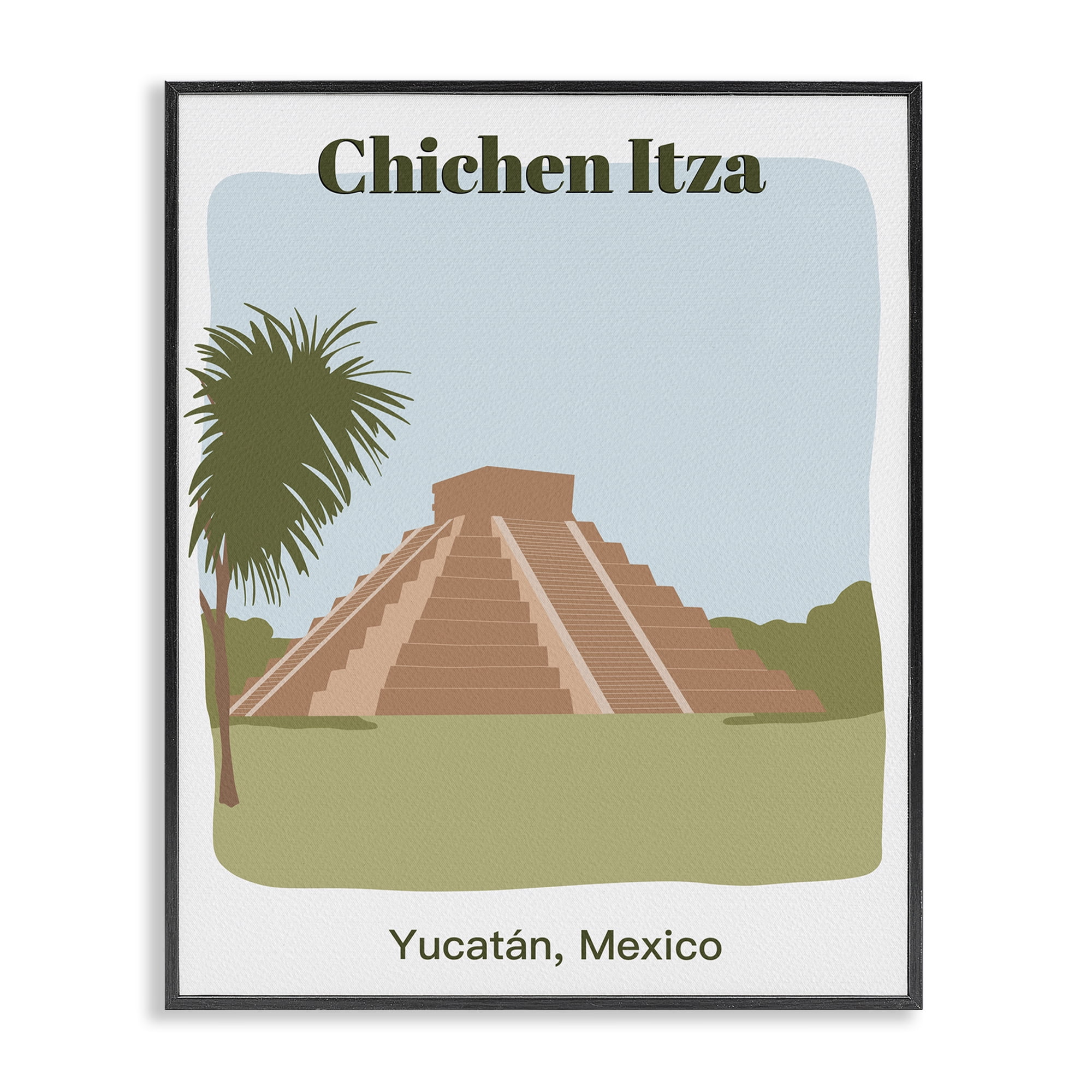 Stupell Industries Chichen Itza Architecture Town & City Painting Black Framed Art Print Wall Art, 16 x 20