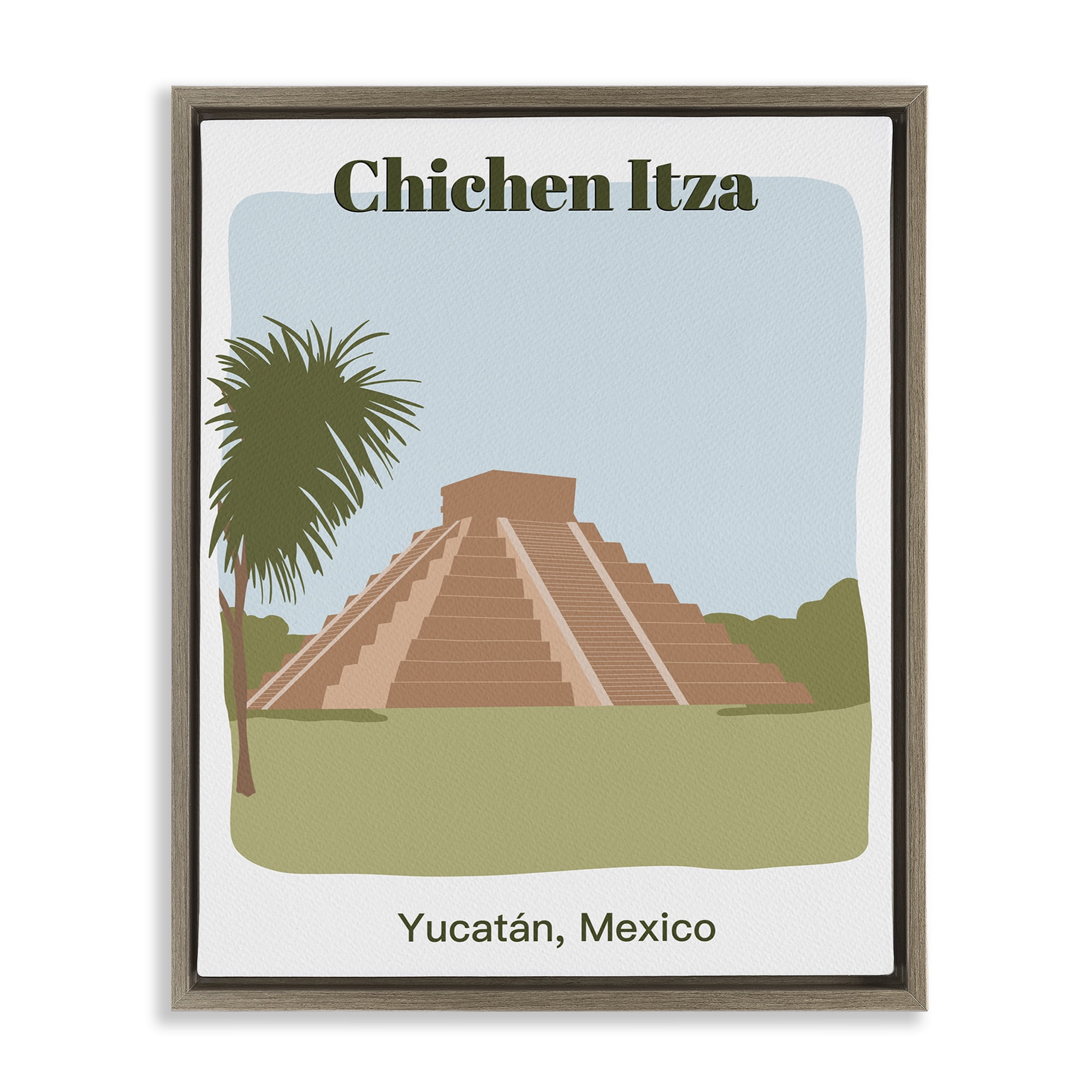 Stupell Industries Chichen Itza Architecture Town & City Painting Brown Floater Framed Art Print Wall Art, 17 x 21