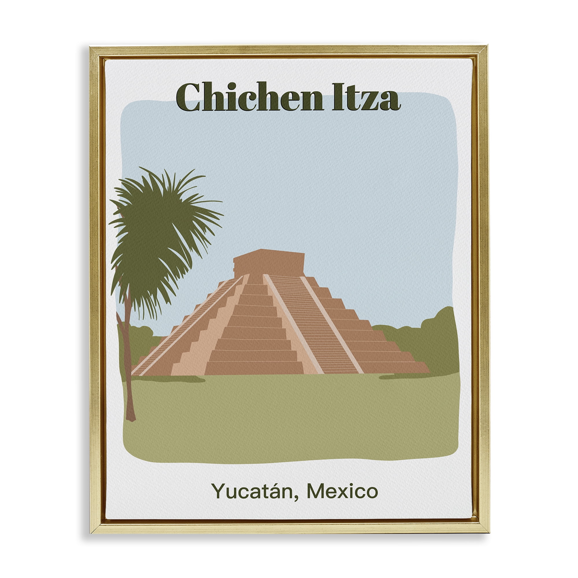 Stupell Industries Chichen Itza Architecture Town & City Painting Gold Floater Framed Art Print Wall Art, 25 x 31