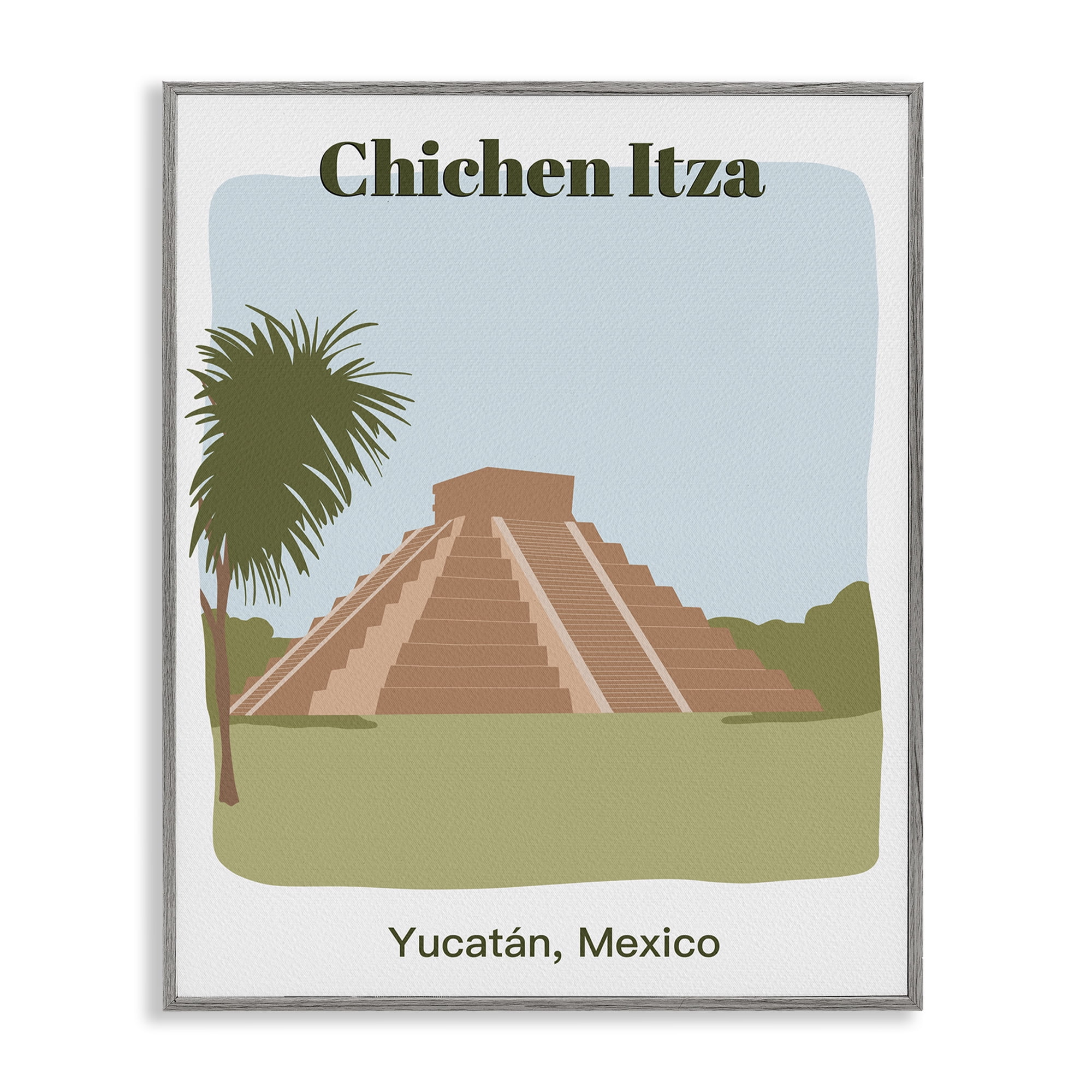 Stupell Industries Chichen Itza Architecture Town & City Painting Gray Framed Art Print Wall Art, 11 x 14