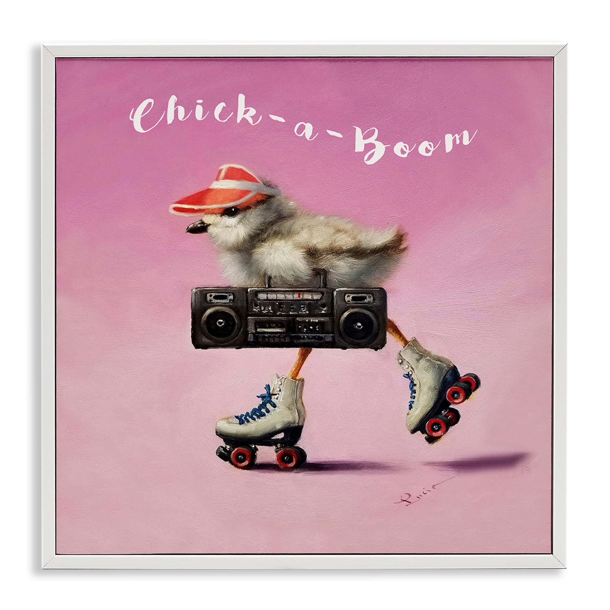 Stupell Industries Chick-A-Boom Boombox Bird Animals Painting White Framed Art Print Wall Art, 24 x 24