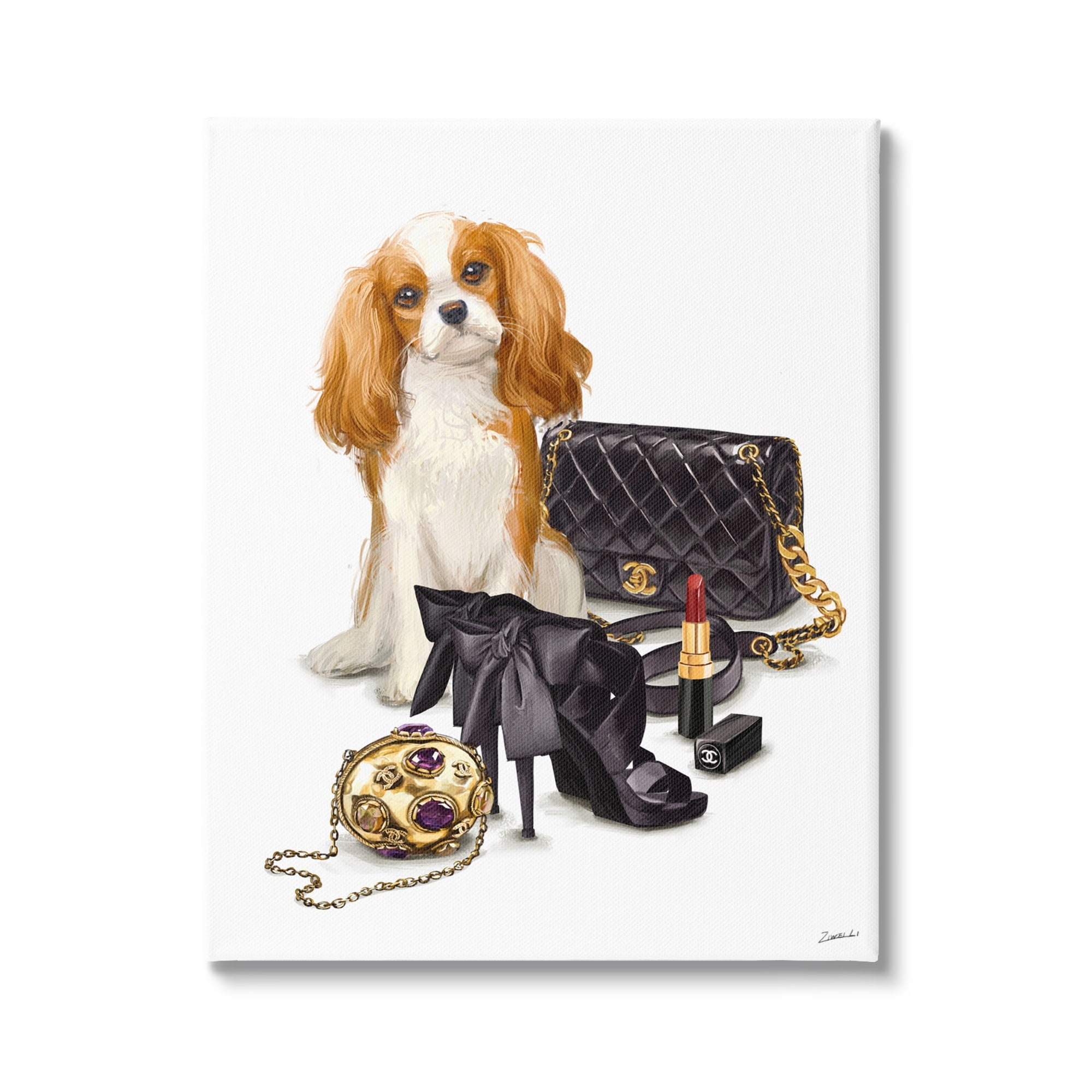 Stupell Industries Chick Black Fashion Accessories Stylish Glam Dog Canvas Wall Art, 24 x 30, Design by Ziwei Li