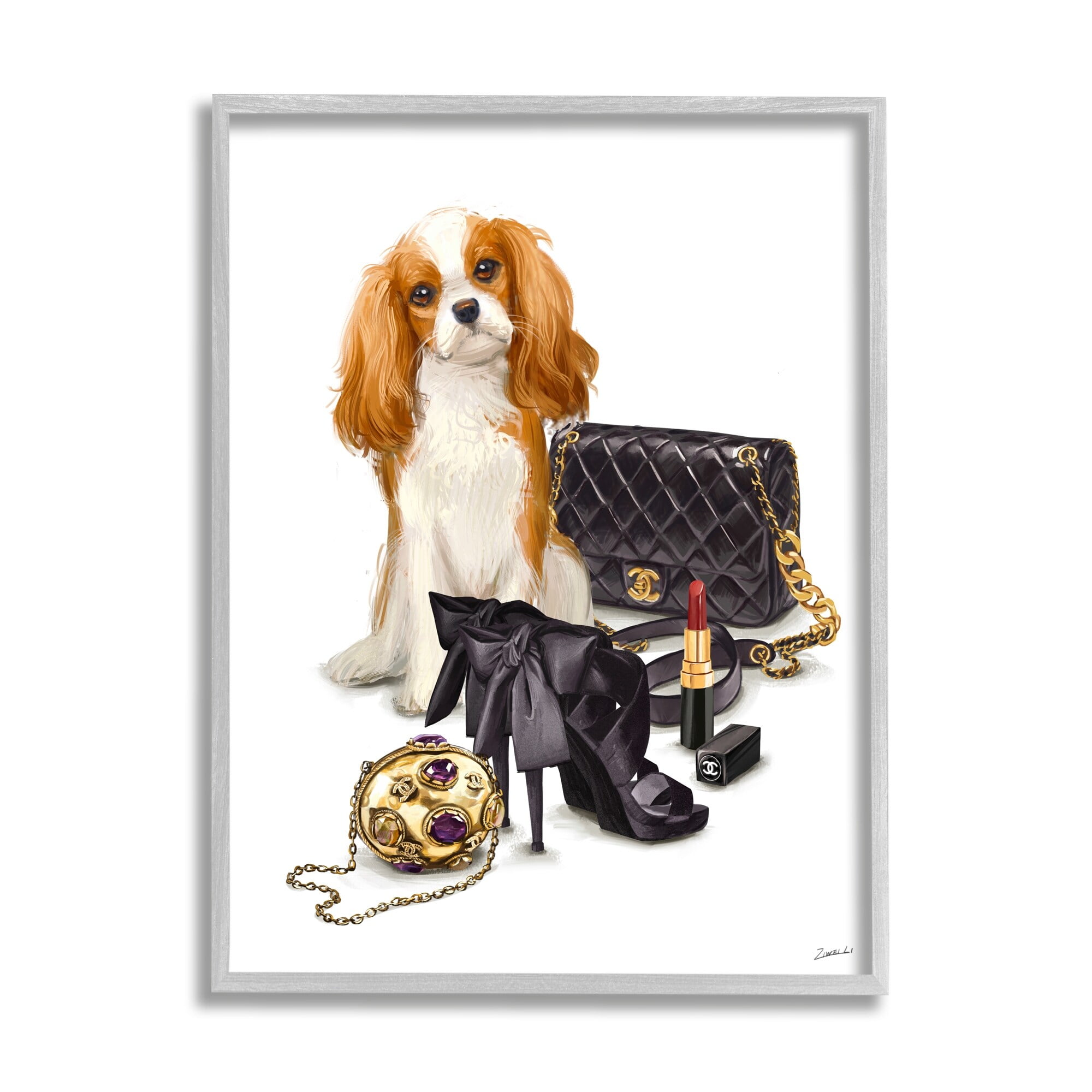 Stupell Industries Chick Black Fashion Accessories Stylish Glam Dog Framed Wall Art, 16 x 20, Design by Ziwei Li