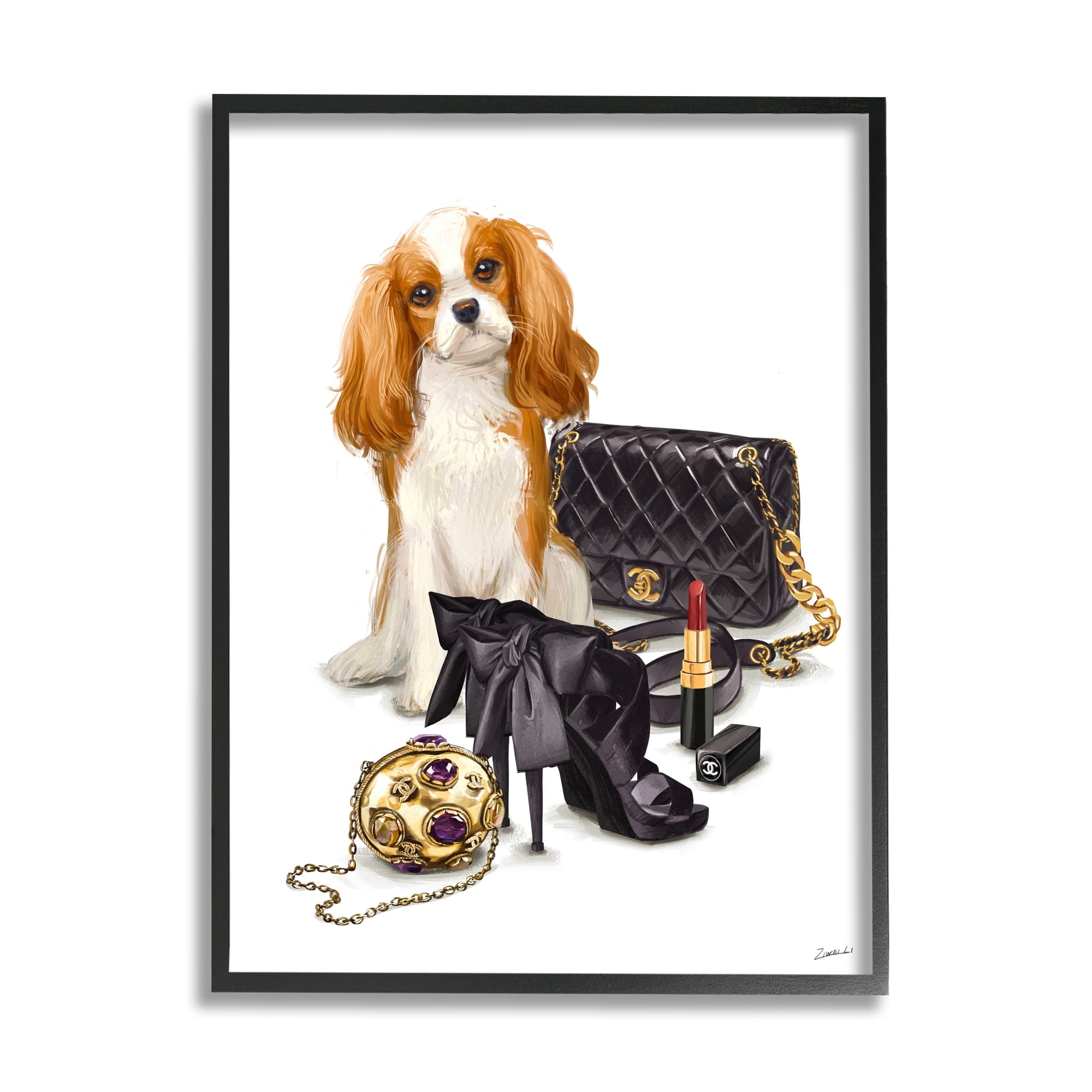 Stupell Industries Chick Black Fashion Accessories Stylish Glam Dog Framed Wall Art, 24 x 30, Design by Ziwei Li