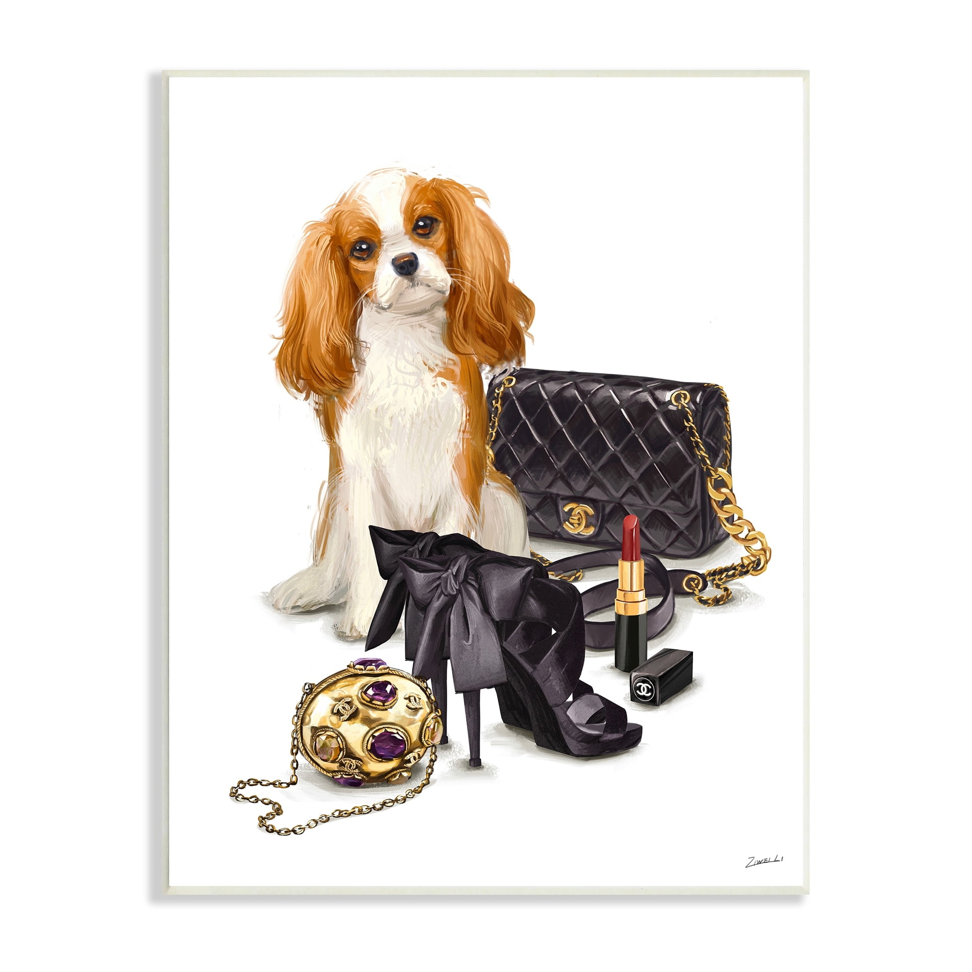 Stupell Industries Chick Black Fashion Accessories Stylish Glam Dog Wood Wall Art, 10 x 15, Design by Ziwei Li