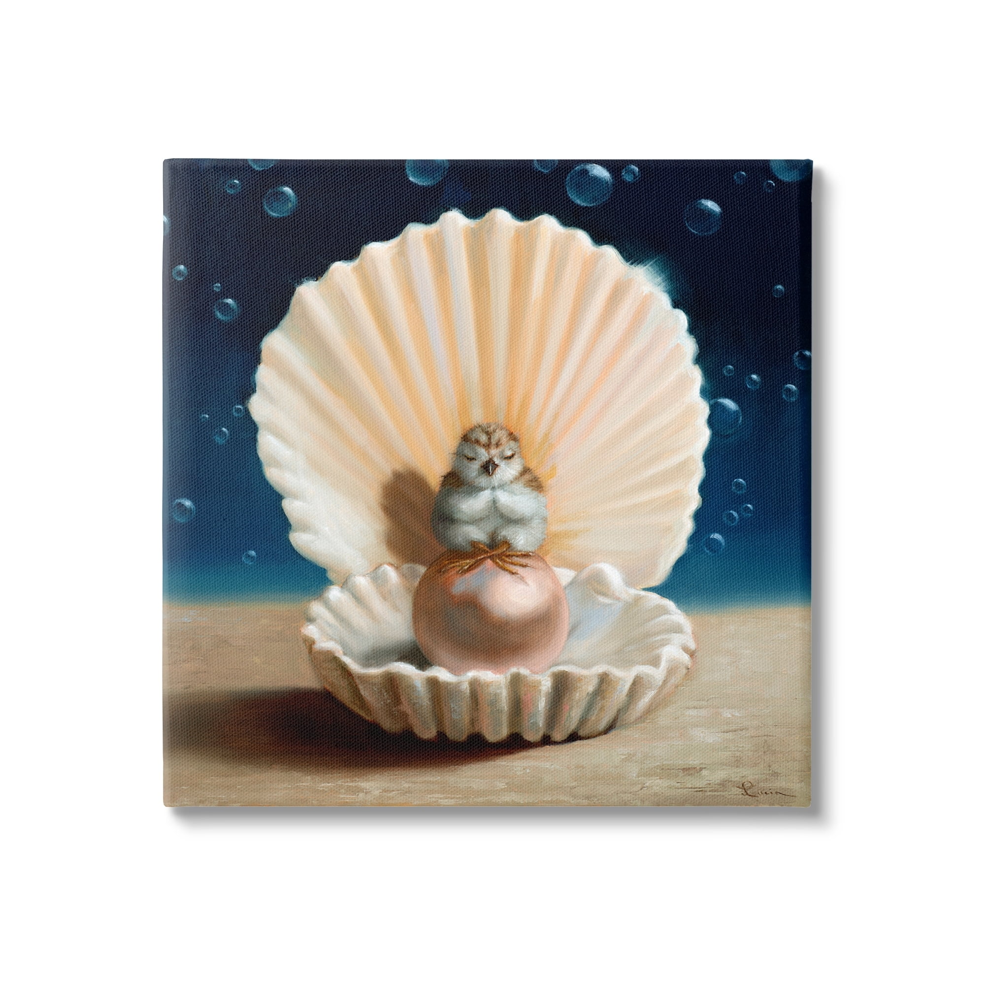 Stupell Industries Chick Meditating Clamshell Pearl Underwater Bubbles Canvas Wall Art, 30 x 30, Design by Lucia Heffernan