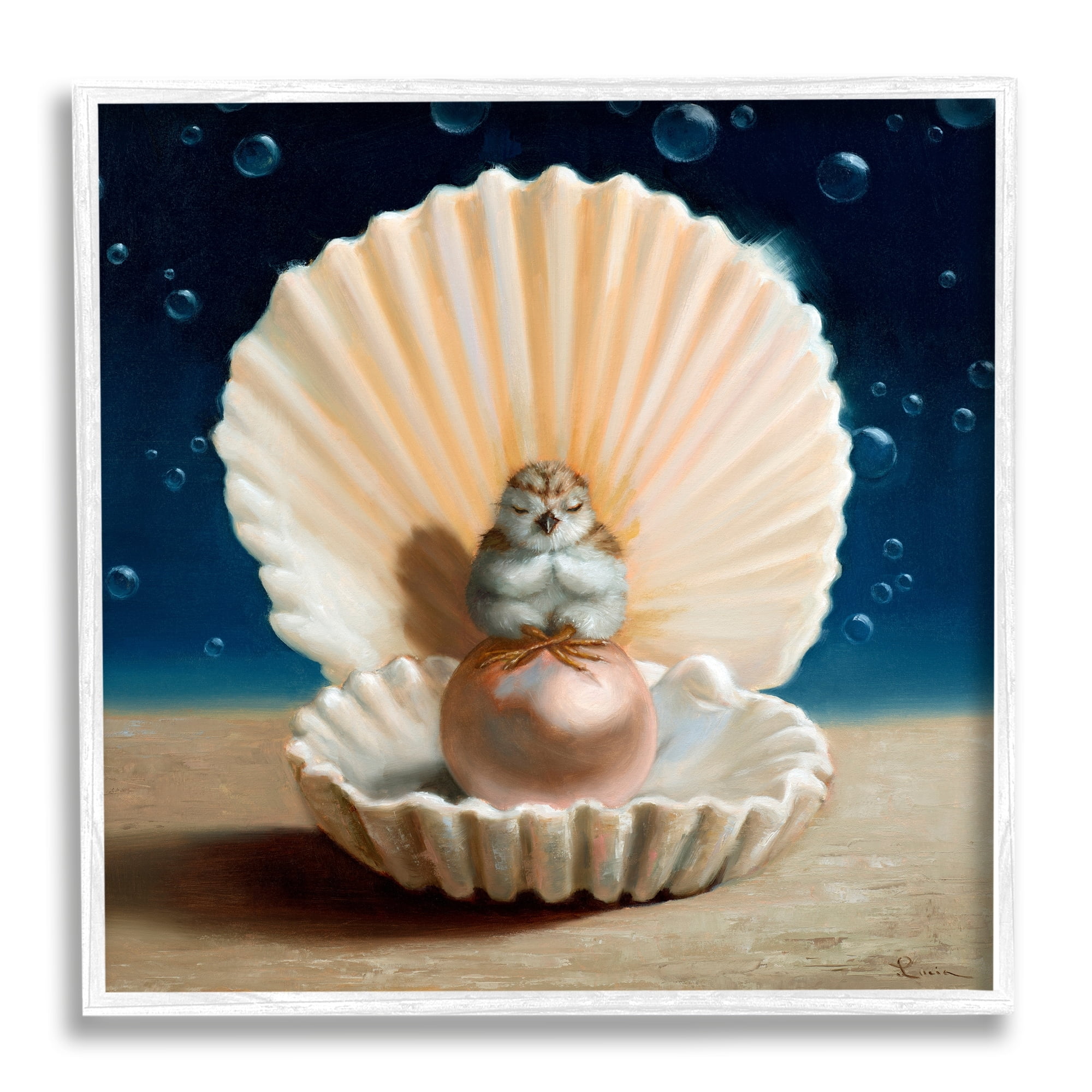 Stupell Industries Chick Meditating Clamshell Pearl Underwater Bubbles Framed Wall Art, 24 x 24, Design by Lucia Heffernan