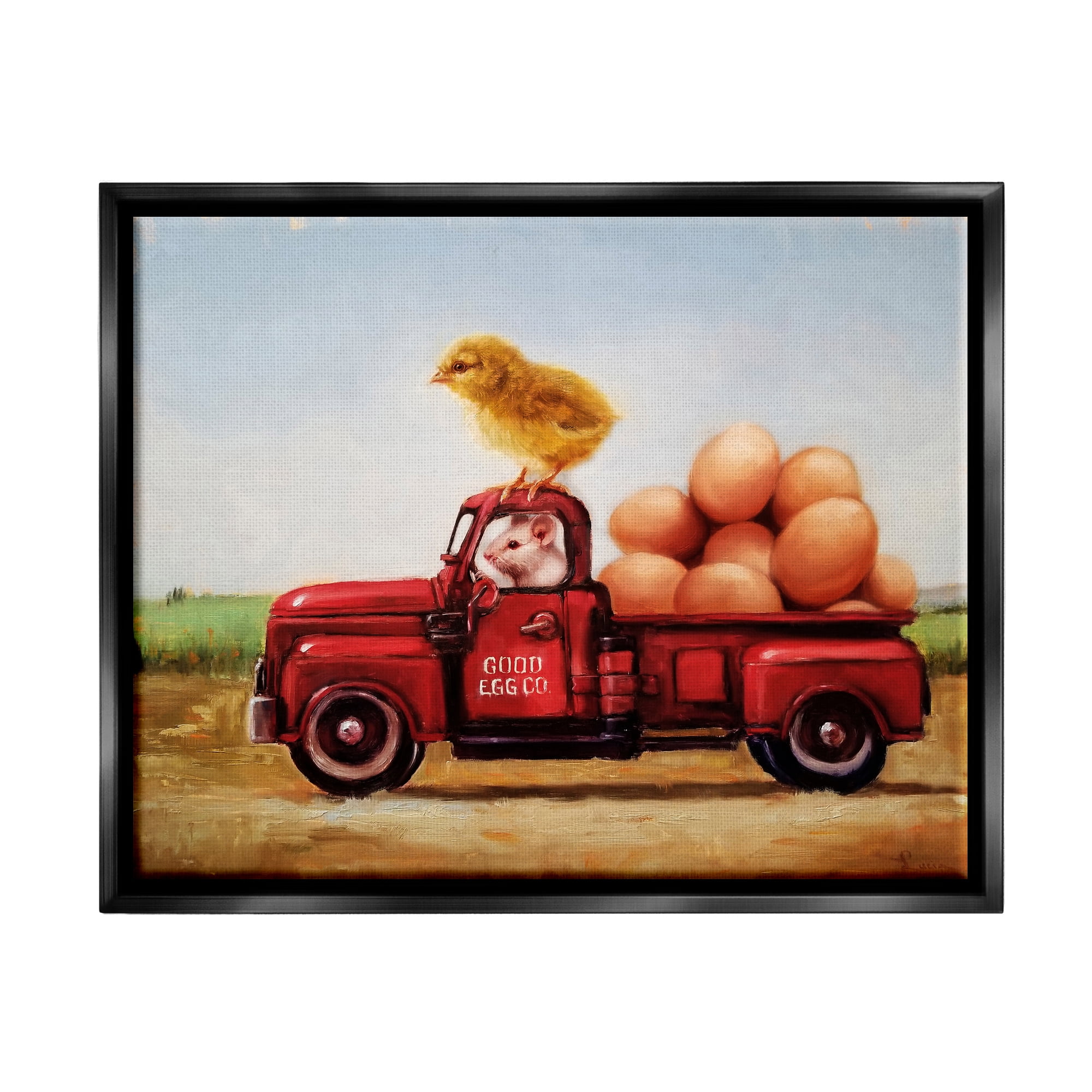 Stupell Industries Chick & Mouse Farm Egg Truck Animals & Insects Painting Black Floater Framed Art Print Wall Art
