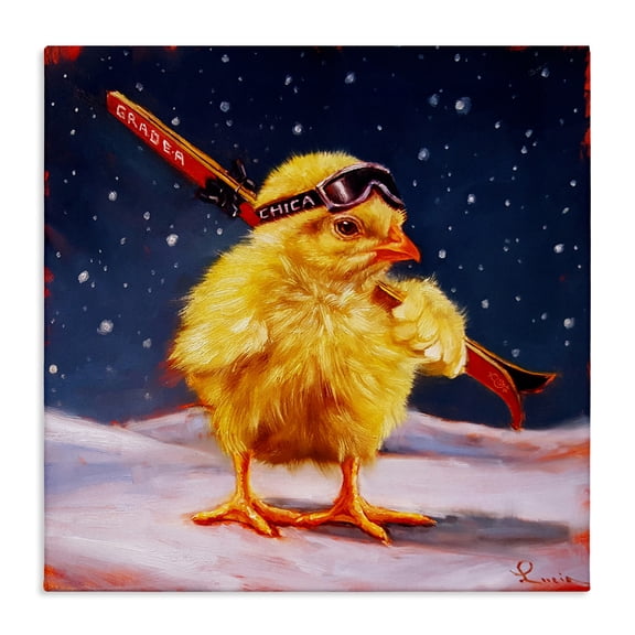 Stupell Industries Chick With Sticks Skiing Canvas Wall Art design by Lucia Heffernan, 36 x 36