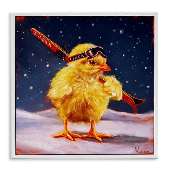 Stupell Industries Chick With Sticks Skiing White Framed Giclee Art design by Lucia Heffernan, 24 x 24