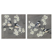 Stupell Industries Chickadee Birds Flowering Branch Animals Painting Wrapped Canvas Art Print Wall Art, 17 x 17, Set of 2