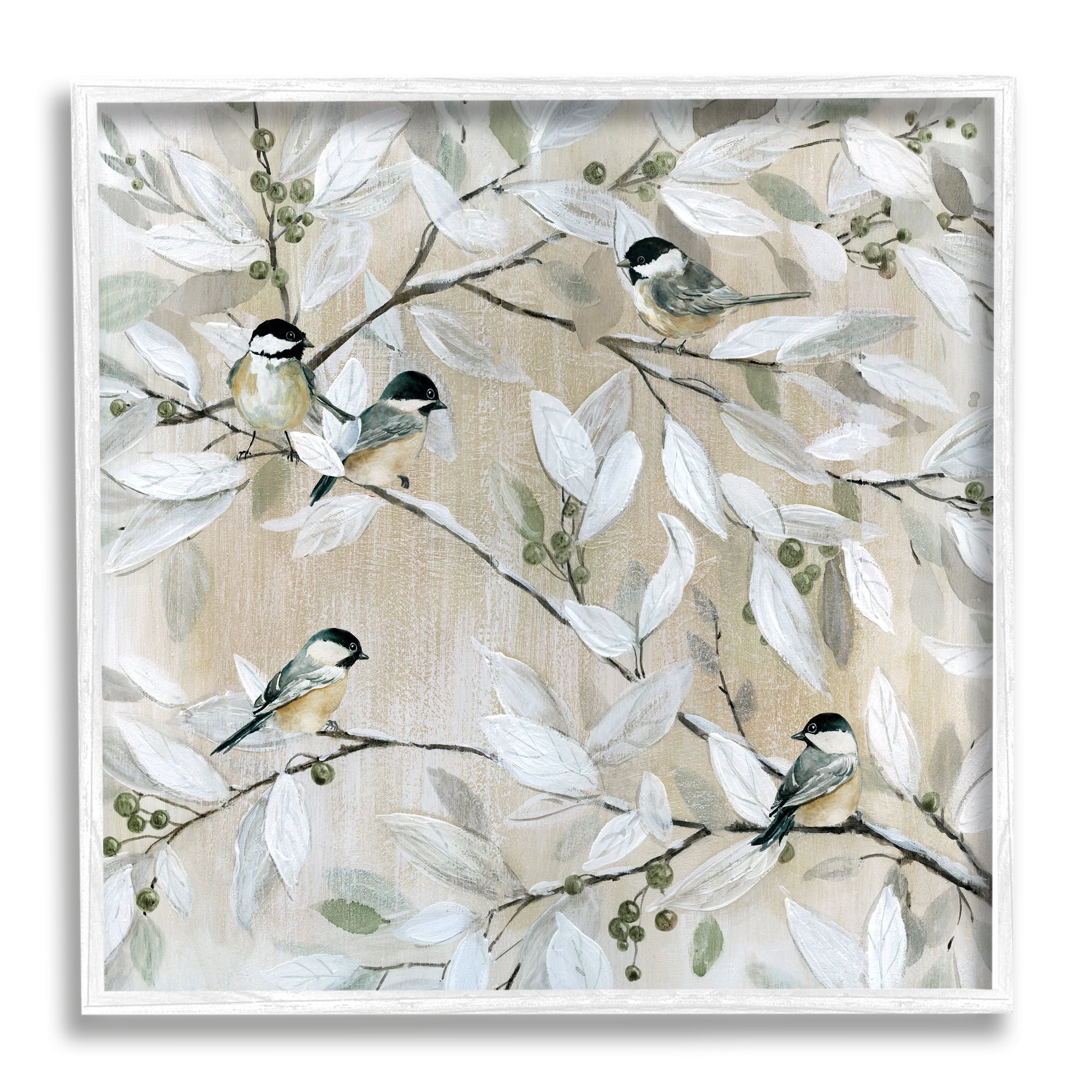 Stupell Industries Chickadee Birds on Tree Branches Soft Berry Fruits, 12 x 12, Design by Carol Robinson