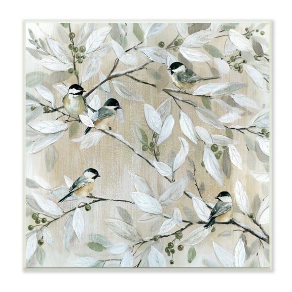 Stupell Industries Chickadee Birds on Tree Branches Soft Berry Fruits, 12 x 12, Design by Carol Robinson