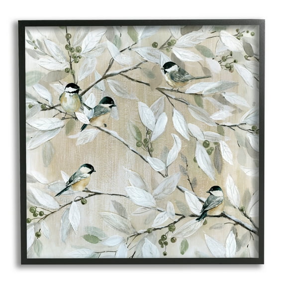 Stupell Industries Chickadee Birds on Tree Branches Soft Berry Fruits, 12 x 12, Design by Carol Robinson
