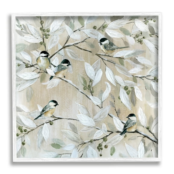 Stupell Industries Chickadee Birds on Tree Branches Soft Berry Fruits, 17 x 17, Design by Carol Robinson