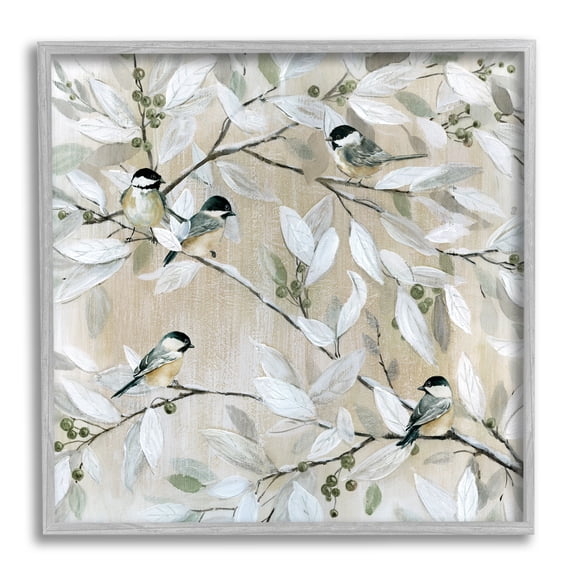 Stupell Industries Chickadee Birds on Tree Branches Soft Berry Fruits, 17 x 17, Design by Carol Robinson