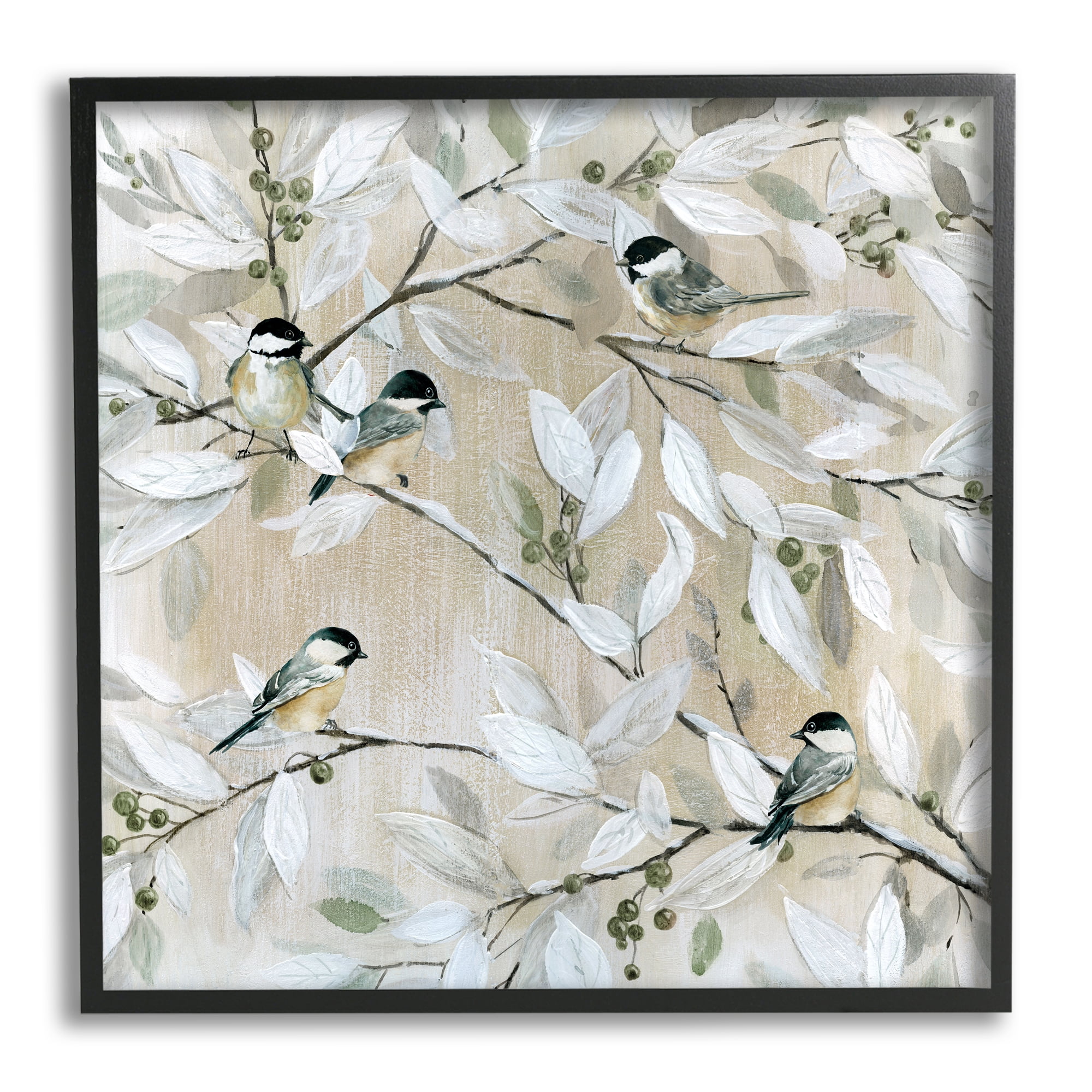 Stupell Industries Chickadee Birds on Tree Branches Soft Berry Fruits, 24 x 24, Design by Carol Robinson