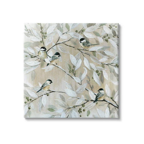 Stupell Industries Chickadee Birds on Tree Branches Soft Berry Fruits, 36 x 36, Design by Carol Robinson