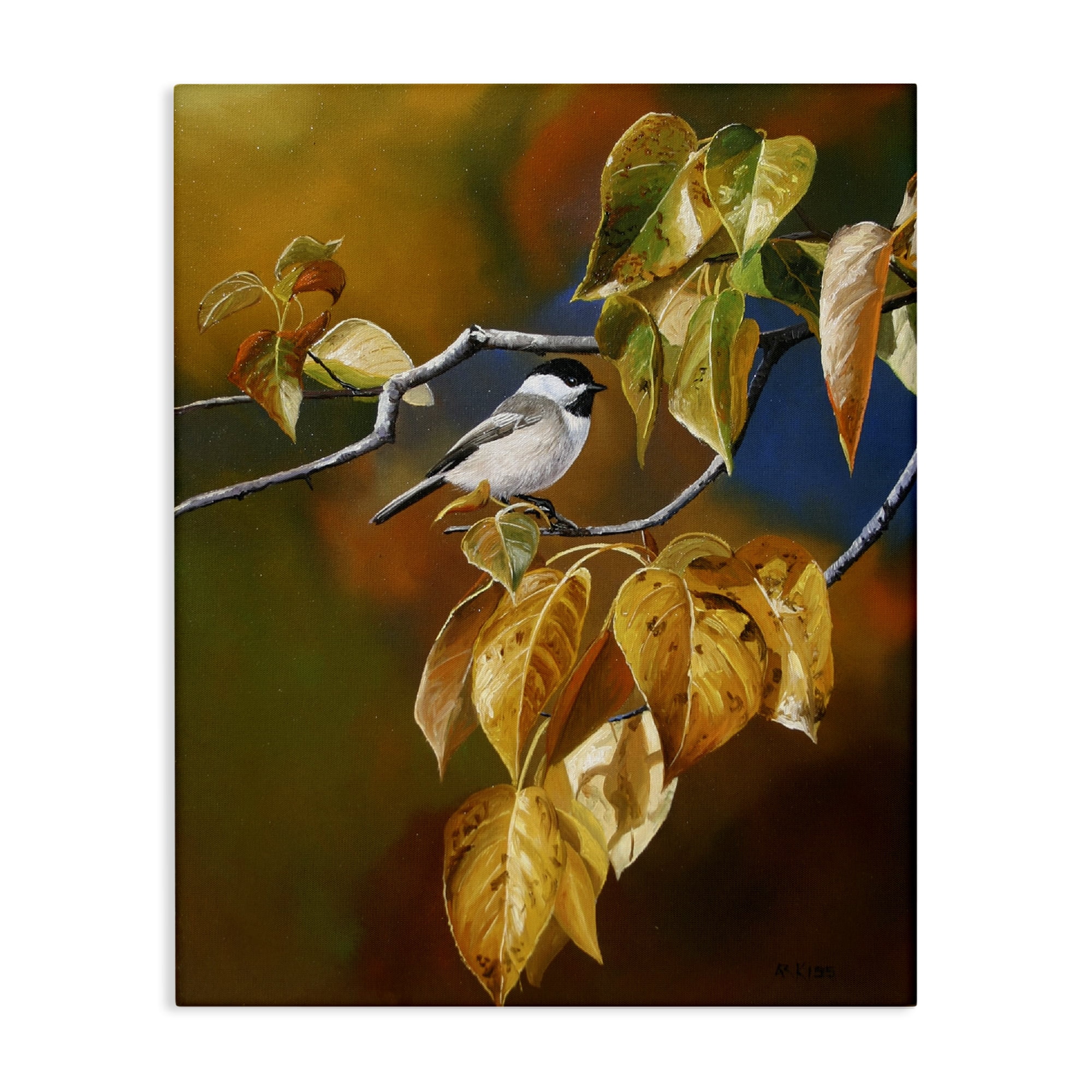 Stupell Industries Chickadee on Branch Animals Painting Wrapped Canvas Art Print Wall Art, 30 x 40