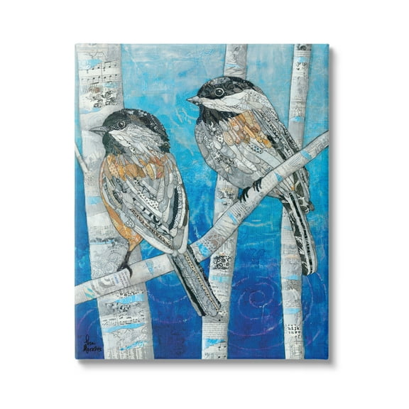Stupell Industries Chickadees Perched Layered Ephemera Animal Birds Collage Painting Gallery Wrapped Canvas Print Wall Art, Design by Lisa Morales