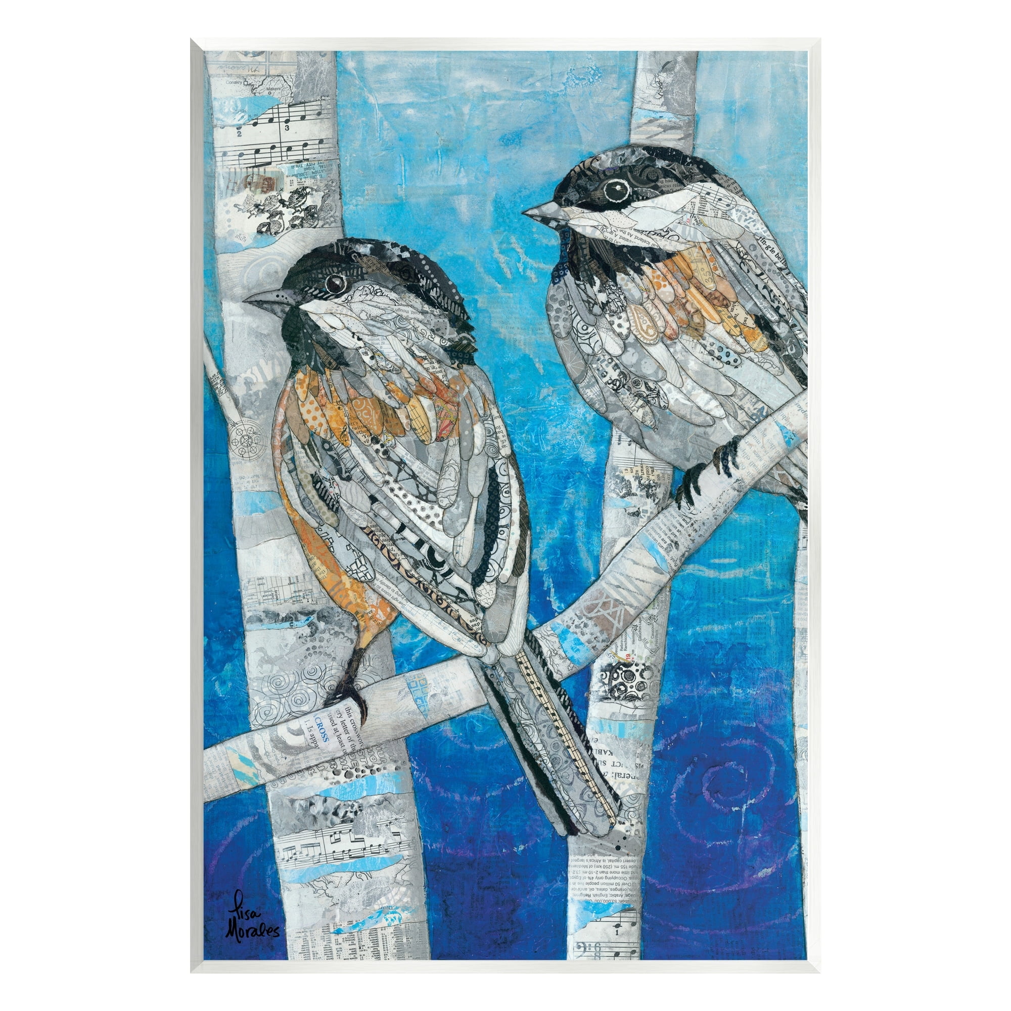 Stupell Industries Chickadees Perched Layered Ephemera Animal Birds Collage Painting Unframed Art Print Wall Art, Design by Lisa Morales