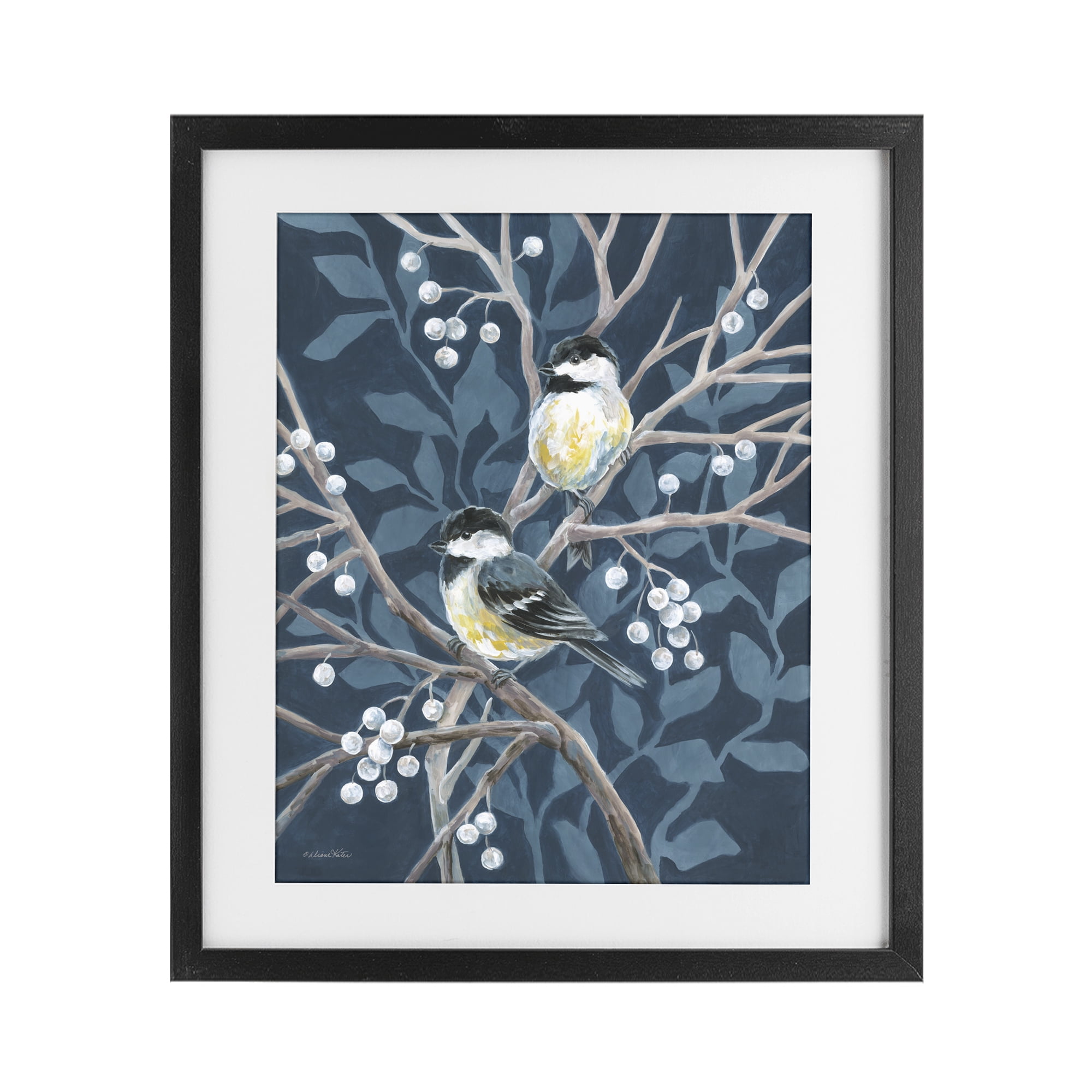 Stupell Industries Chickadees on Winter Berries Black Framed Print Under Glass, design by Diane Kater