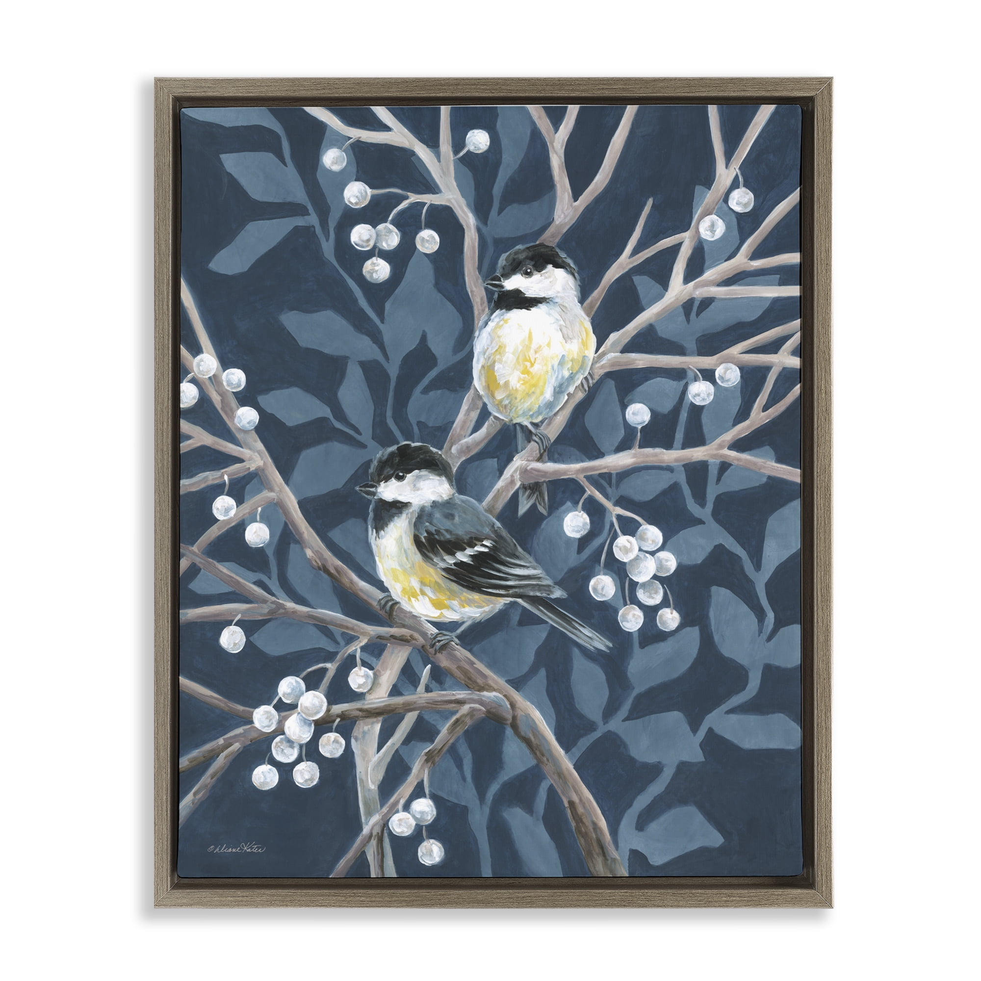 Stupell Industries Chickadees on Winter Berries Brown Framed Floater Canvas Wall Art, design by Diane Kater