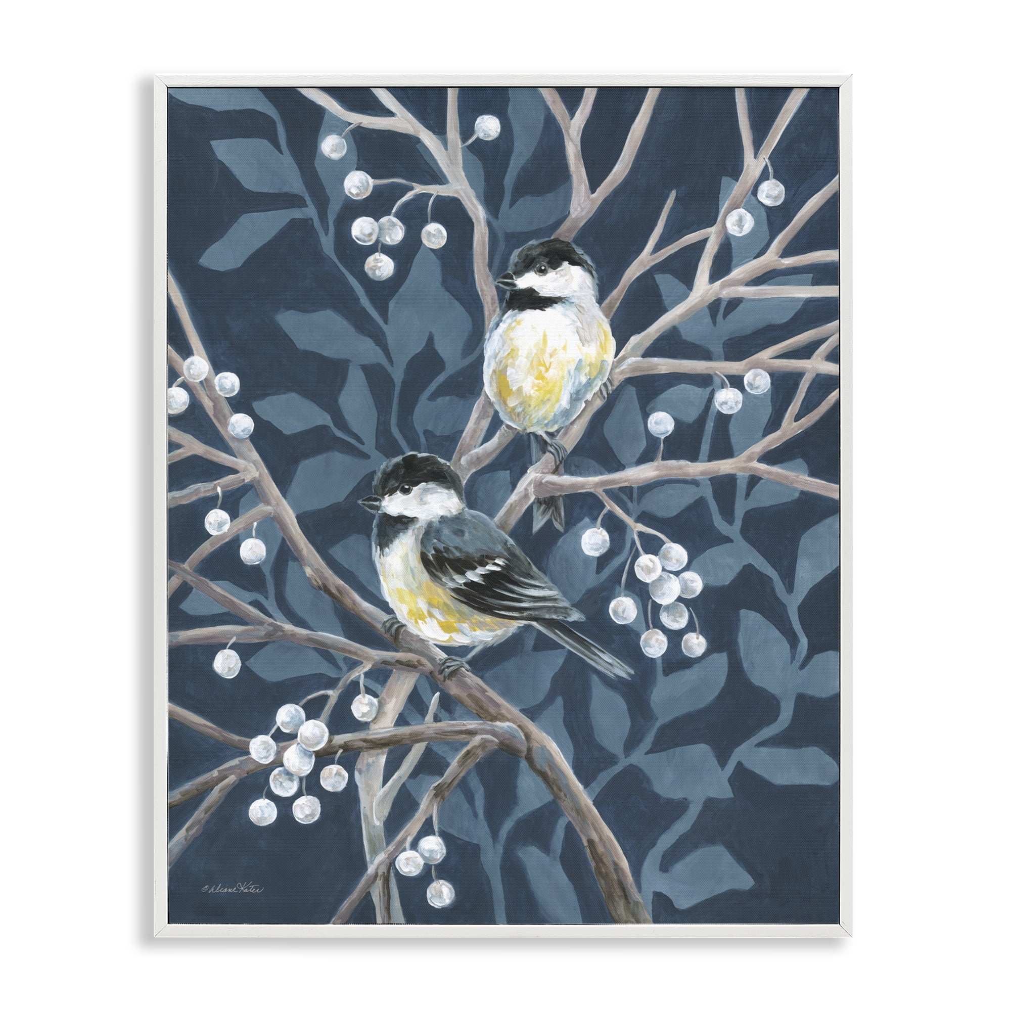Stupell Industries Chickadees on Winter Berries White Framed Giclee Art, design by Diane Kater