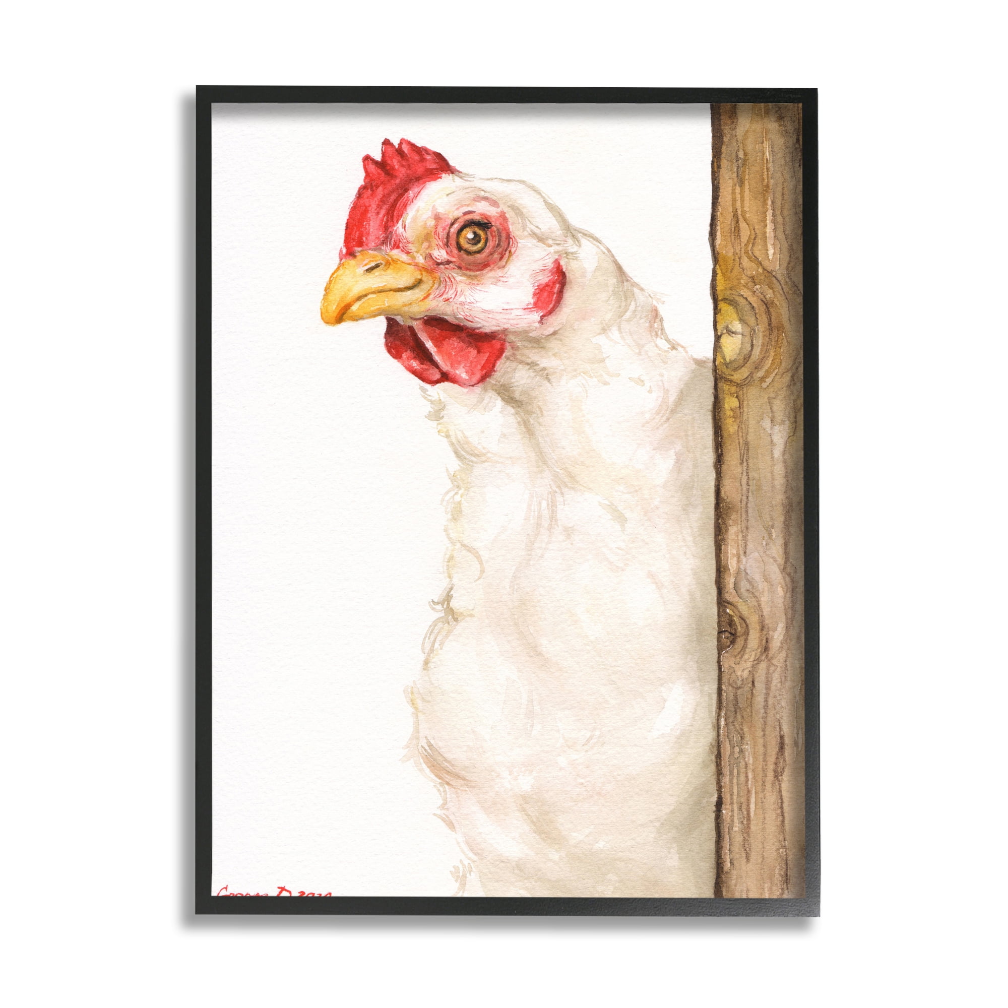Stupell Industries Chicken Behind Fence Farm Animal Portrait Black Framed, 11 x 14, Design by George Dyachenko