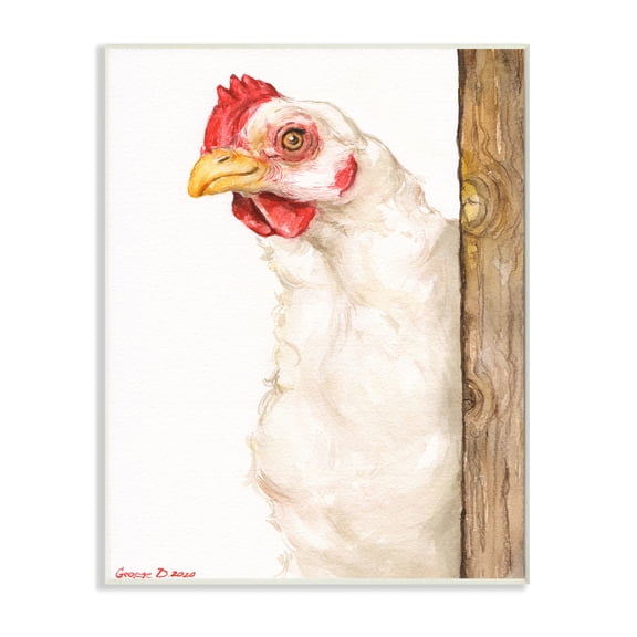 Stupell Industries Chicken Behind Fence Farm Animal Portrait Wall Plaque, 10 x 15, Design by George Dyachenko