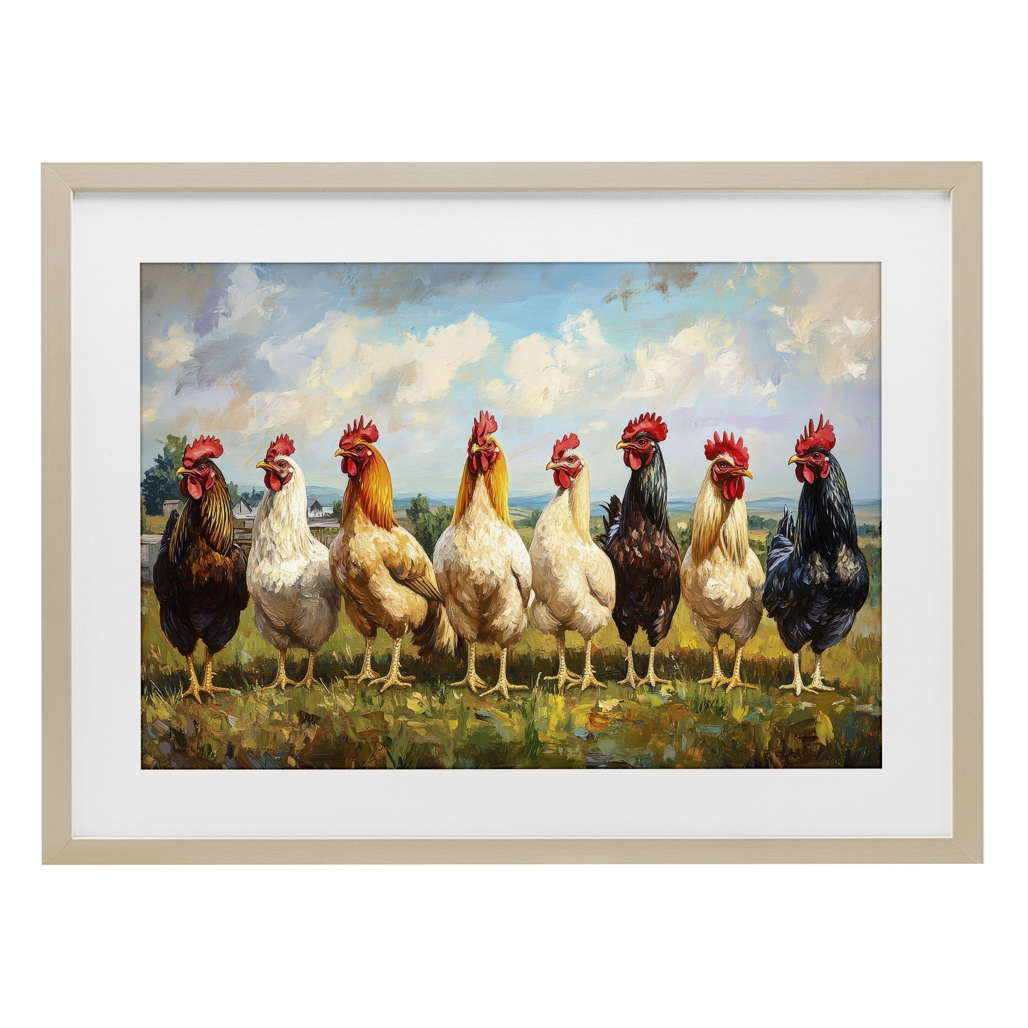 Stupell Industries Chicken Brood on Horizon Birch Framed Print Under Glass, design by Petal Prints Design