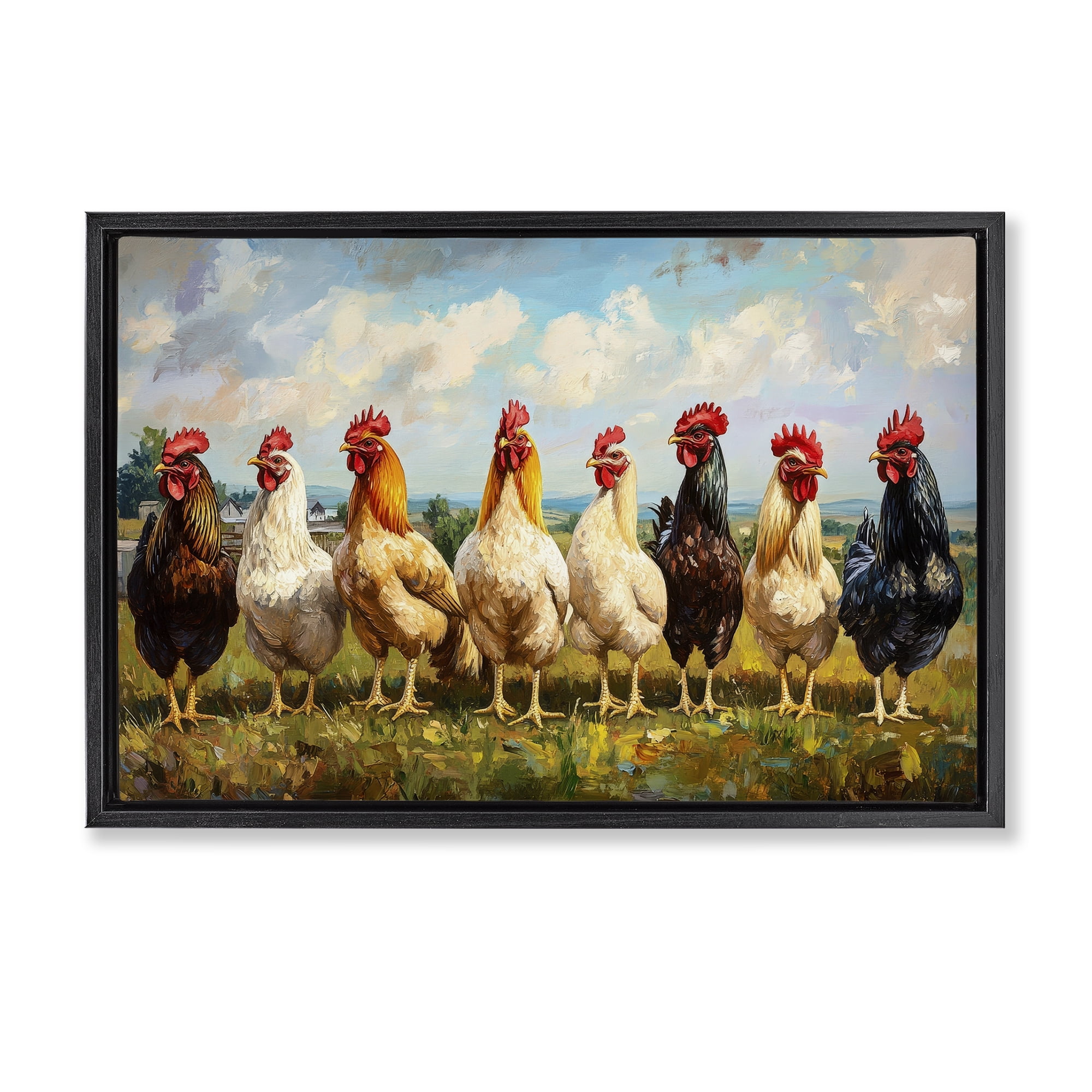 Stupell Industries Chicken Brood on Horizon Black Framed Floater Canvas Wall Art, design by Petal Prints Design