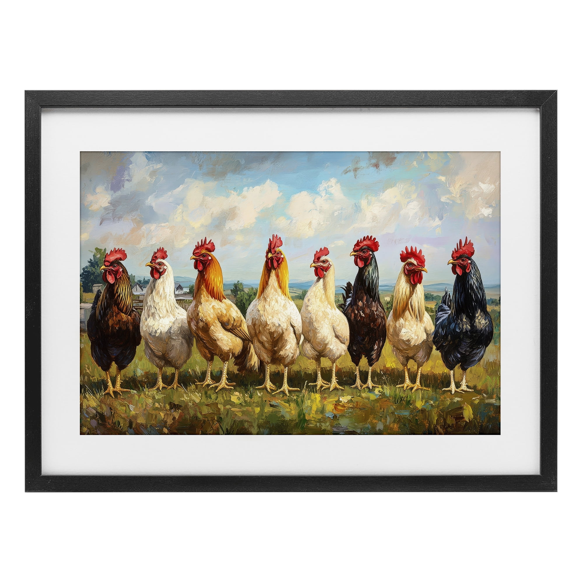 Stupell Industries Chicken Brood on Horizon Black Framed Print Under Glass, design by Petal Prints Design