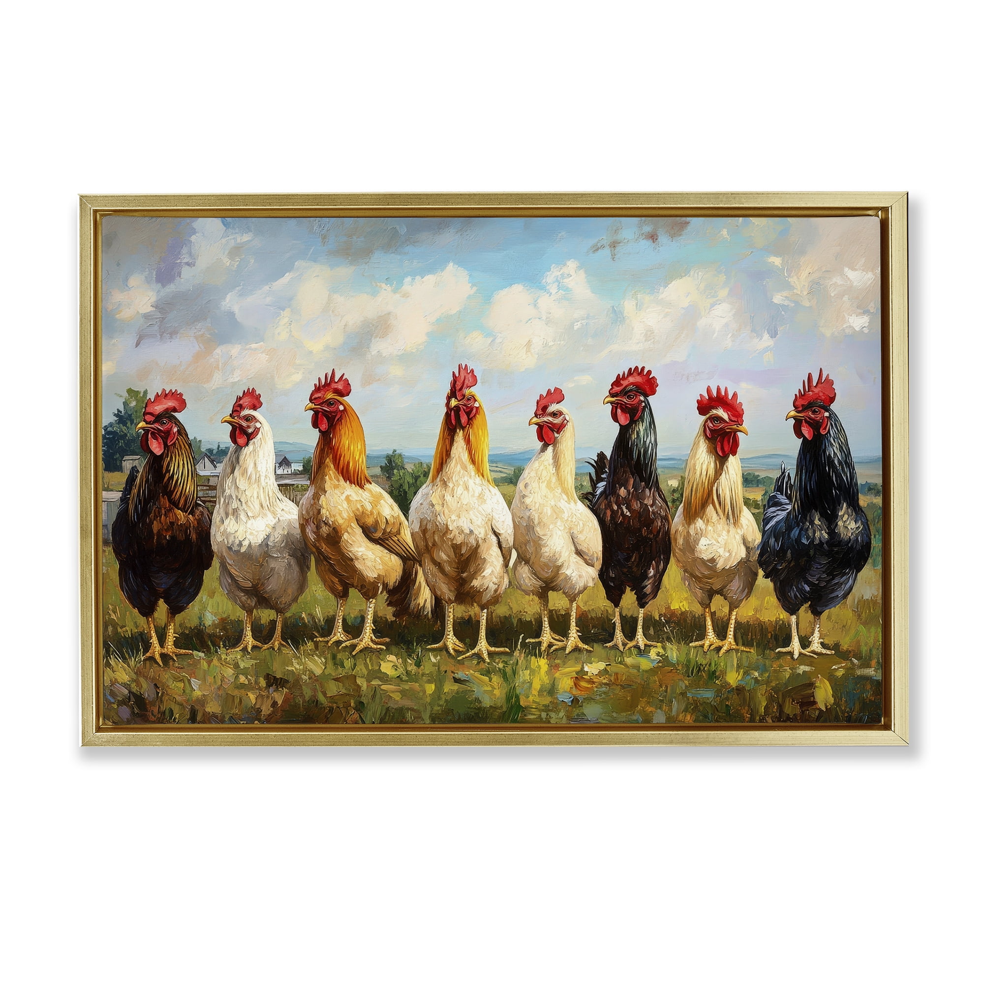 Stupell Industries Chicken Brood on Horizon Gold Framed Floater Canvas Wall Art, design by Petal Prints Design
