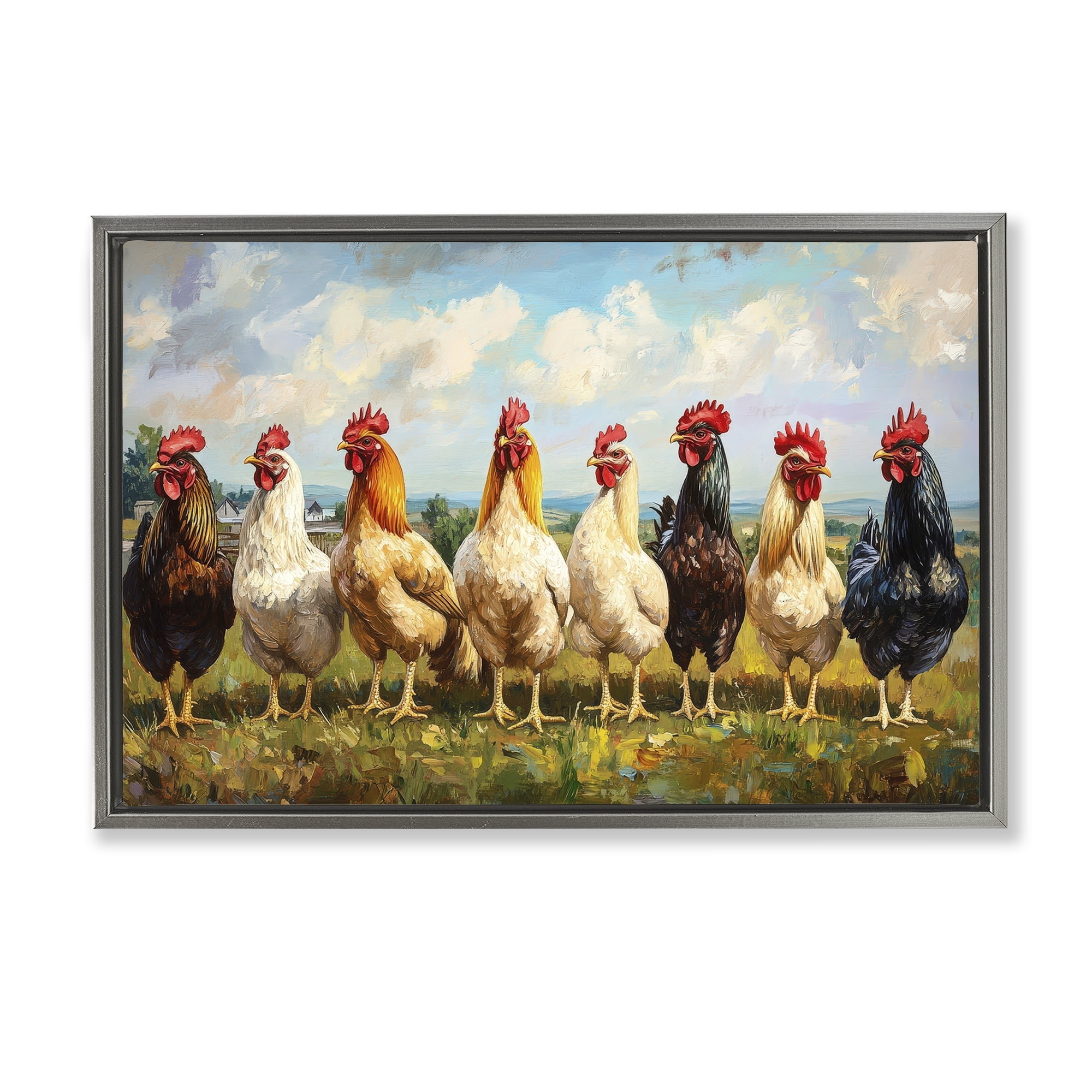 Stupell Industries Chicken Brood on Horizon Gray Framed Floater Canvas Wall Art, design by Petal Prints Design