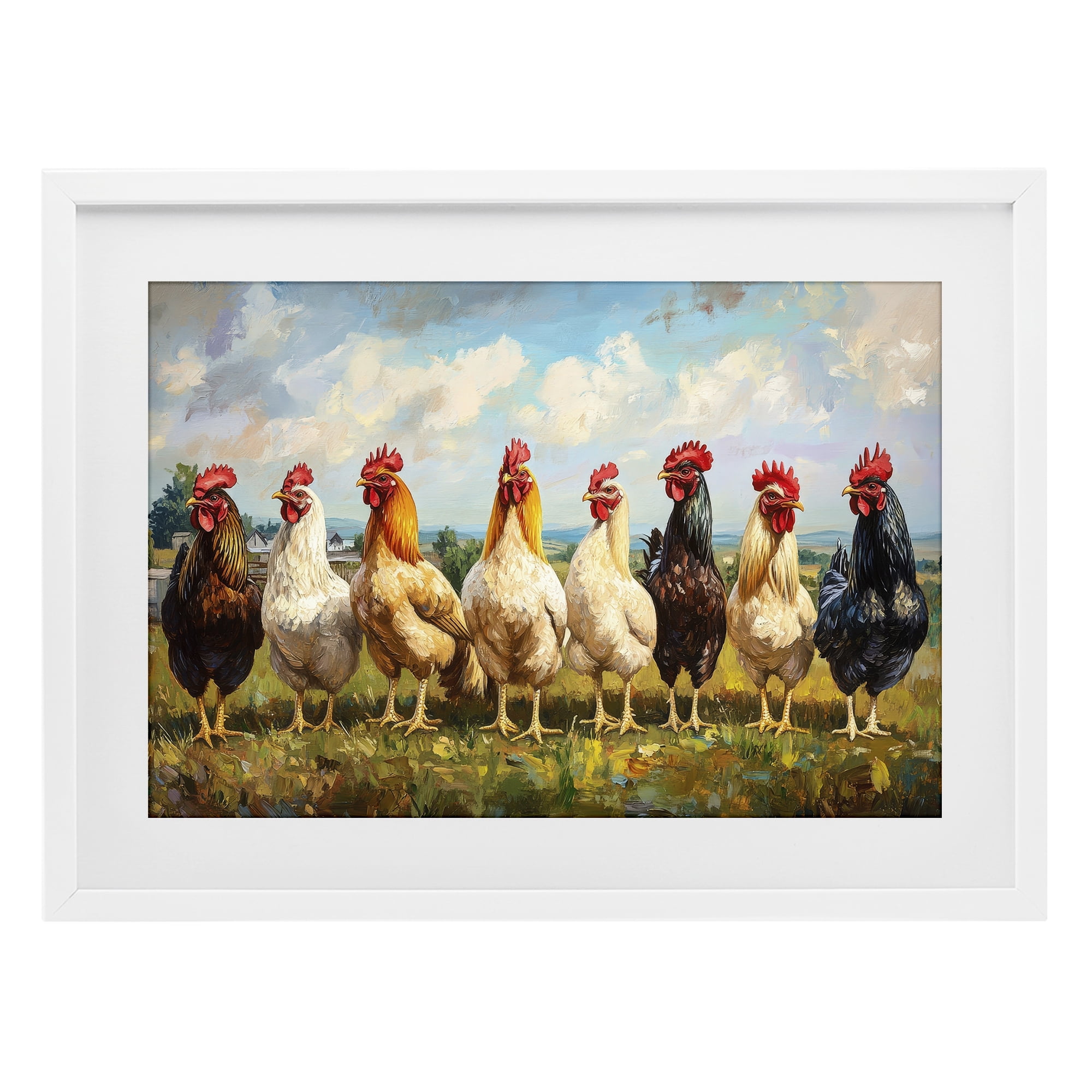 Stupell Industries Chicken Brood on Horizon White Framed Print Under Glass, design by Petal Prints Design