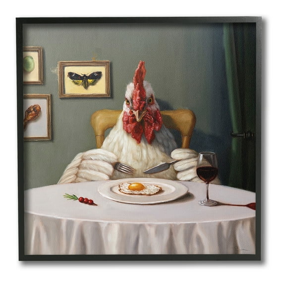 Stupell Industries Chicken & Egg Dinner Animals & Insects Painting Black Framed Art Print Wall Art, 12 x 12
