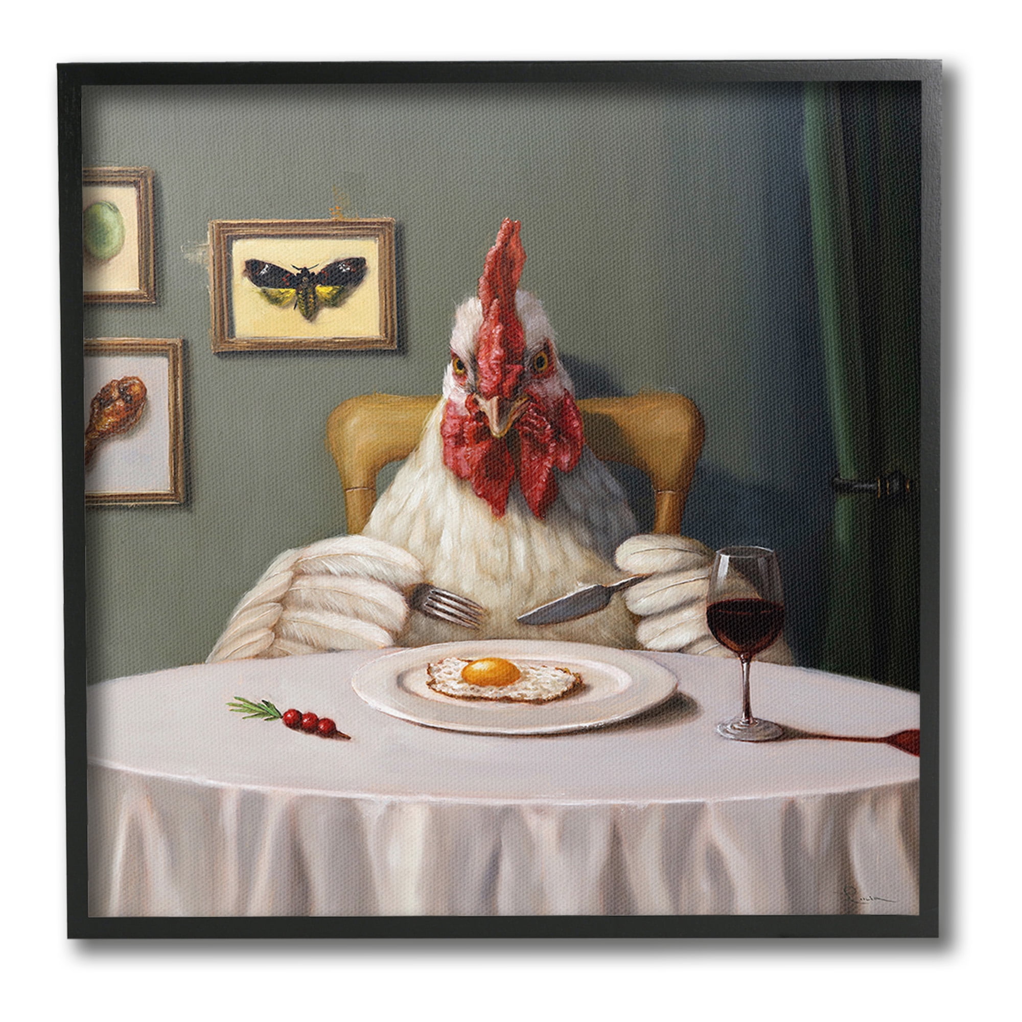 Stupell Industries Chicken & Egg Dinner Animals & Insects Painting Black Framed Art Print Wall Art, 17 x 17