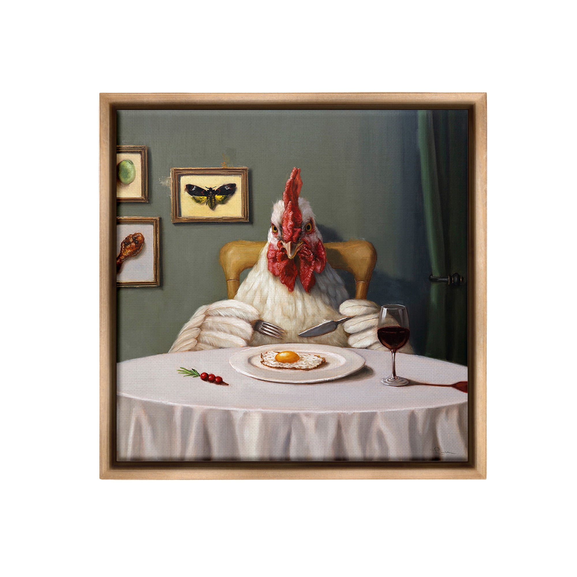 Stupell Industries Chicken & Egg Dinner Animals & Insects Painting Brown Floater Framed Canvas Art Print Wall Art, 25 x 25