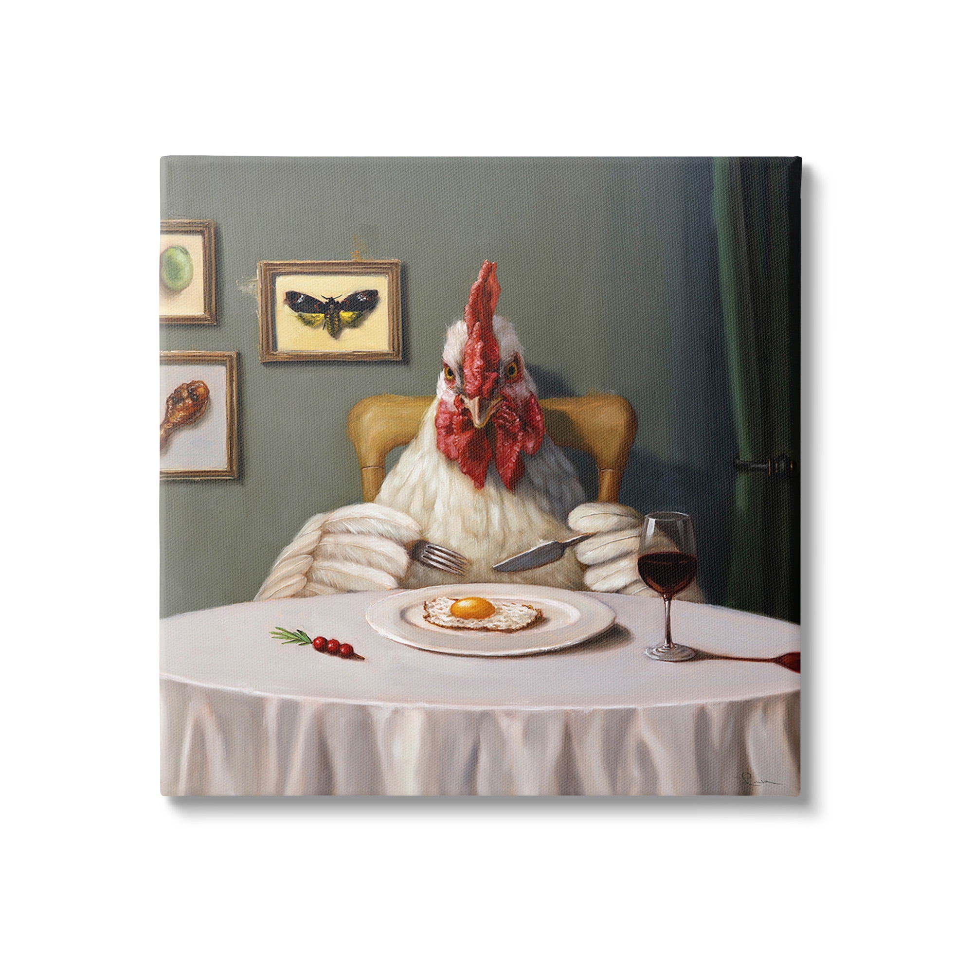Stupell Industries Chicken & Egg Dinner Animals & Insects Painting Gallery Wrapped Canvas Art Print Wall Art, 30 x 30
