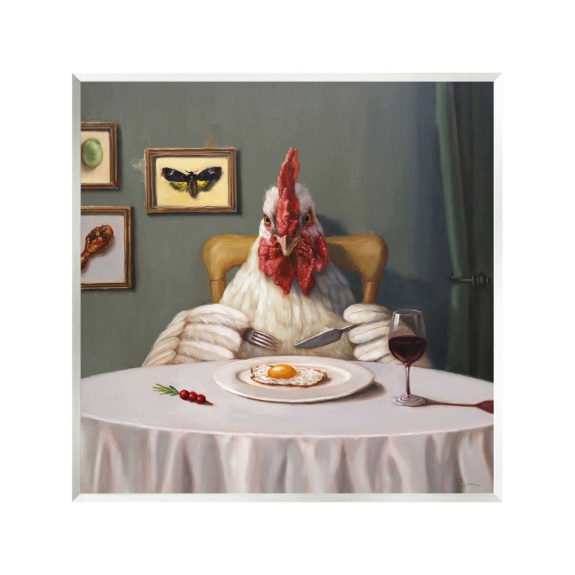 Stupell Industries Chicken & Egg Dinner Animals & Insects Painting Unframed Art Print Wall Art, 12 x 12