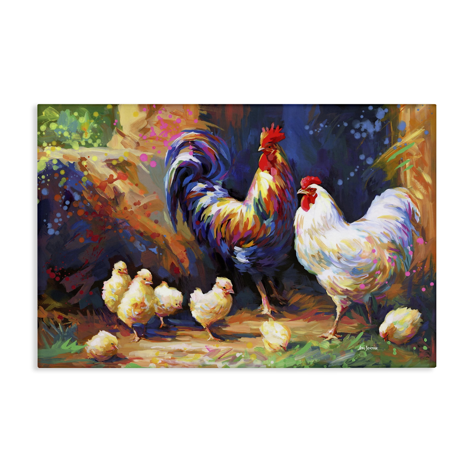 Stupell Industries Chicken Family Paint Splatter Animals & Insects Painting Gallery Wrapped Canvas Art Print Wall Art, 36 x 24