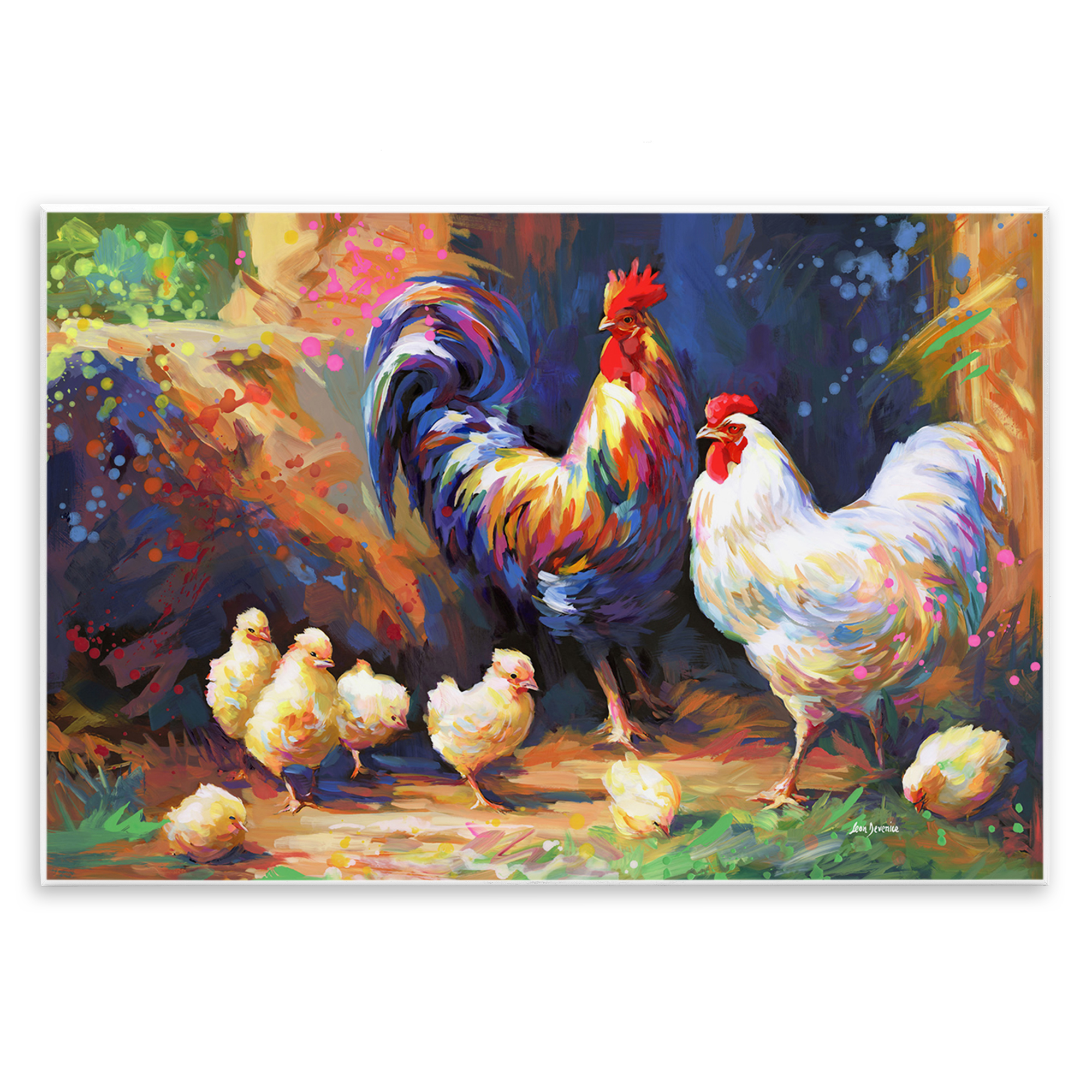 Stupell Industries Chicken Family Paint Splatter Animals & Insects Painting Unframed Art Print Wall Art, 19 x 13