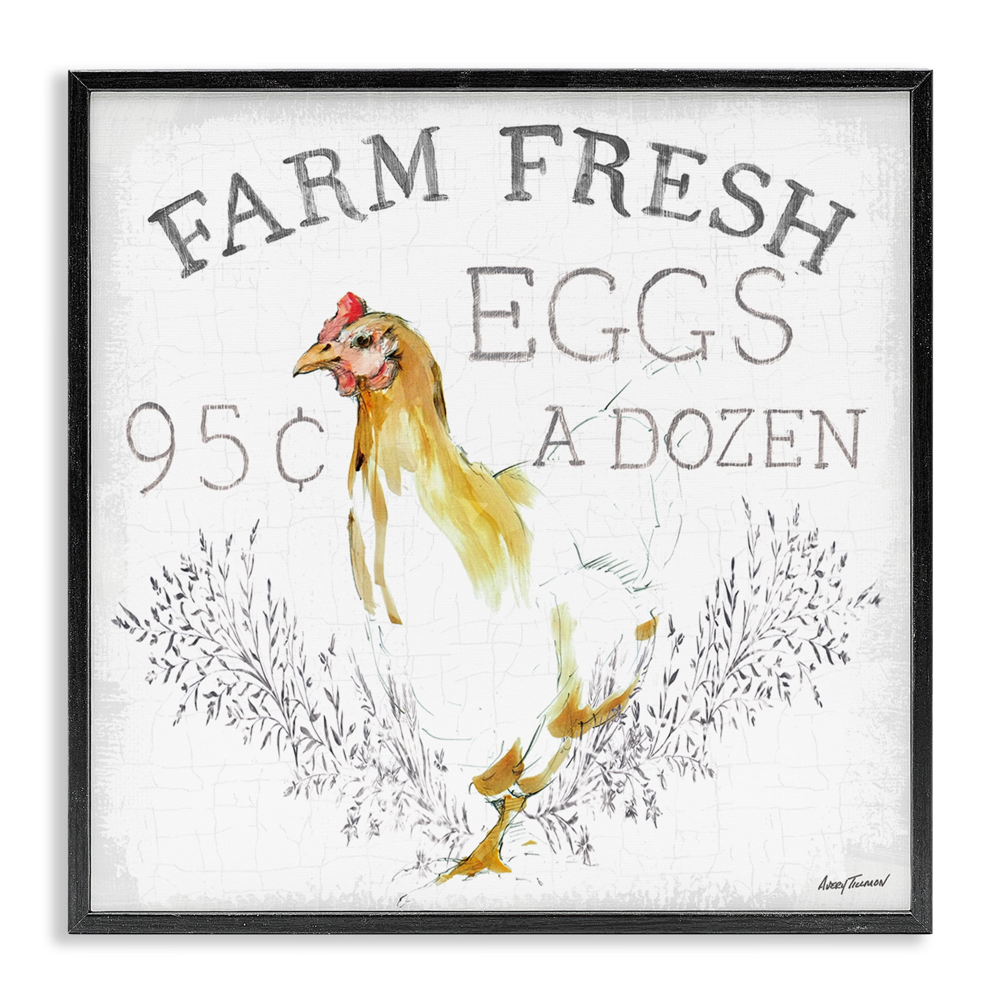 Stupell Industries Chicken Farm Fresh Vintage Sign Landscape Painting Black Framed Art Print Wall Art, 24 x 24