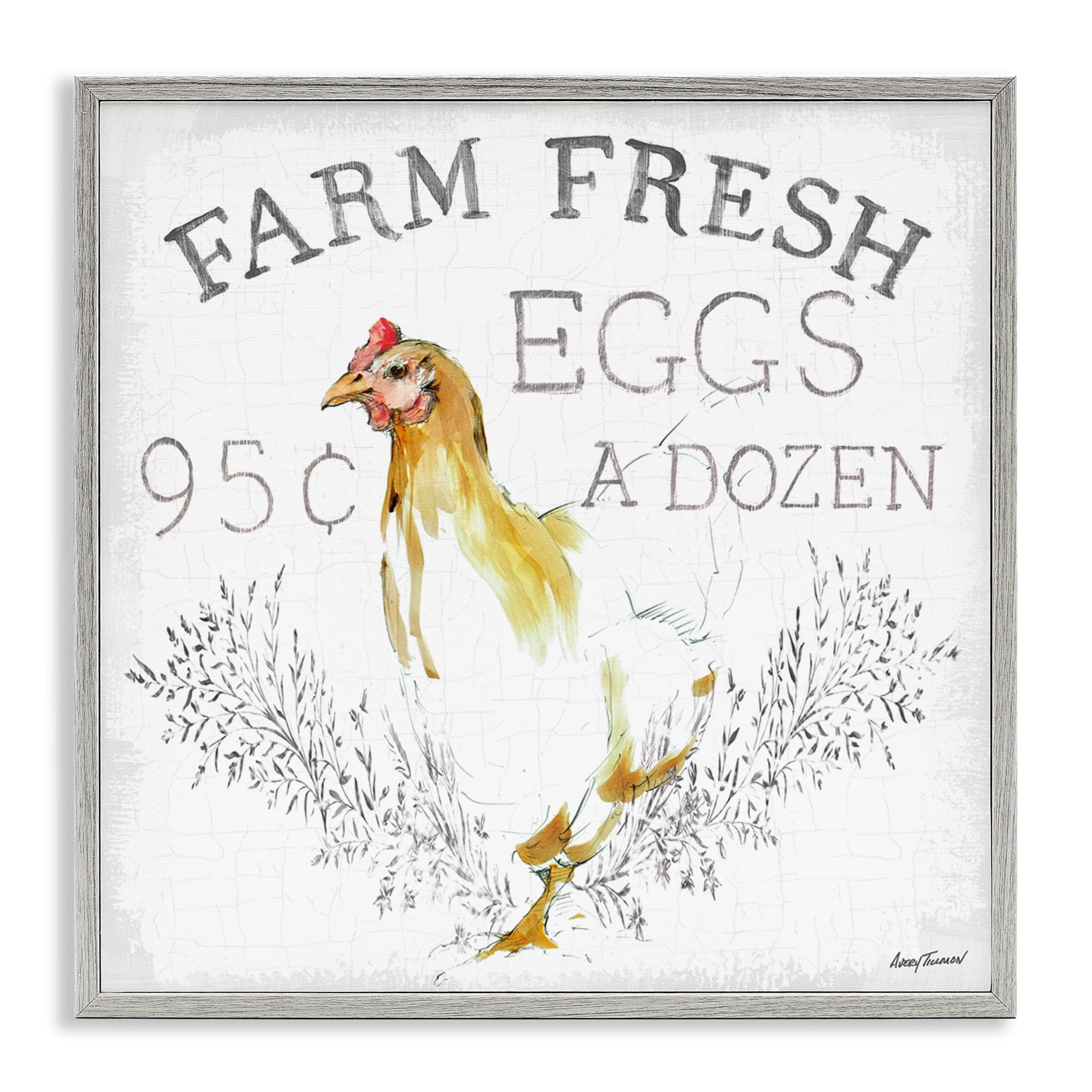 Stupell Industries Chicken Farm Fresh Vintage Sign Landscape Painting Gray Framed Art Print Wall Art, 12 x 12
