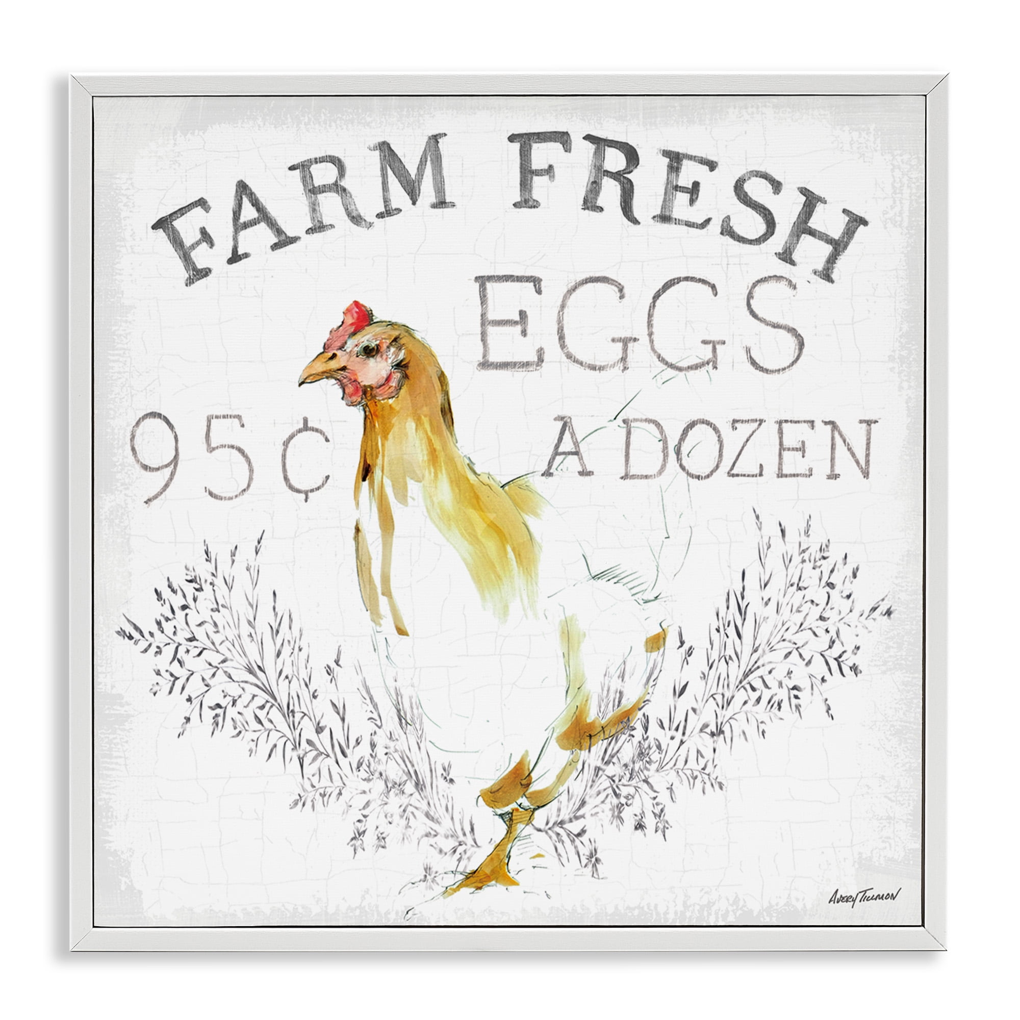 Stupell Industries Chicken Farm Fresh Vintage Sign Landscape Painting White Framed Art Print Wall Art, 24 x 24
